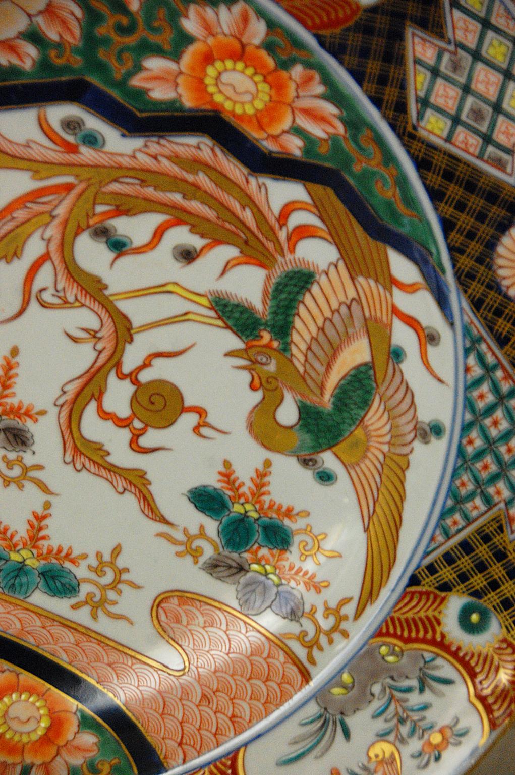 Meiji Japanese 19th Century Imari Charger with Phoenix Rising Motif For Sale