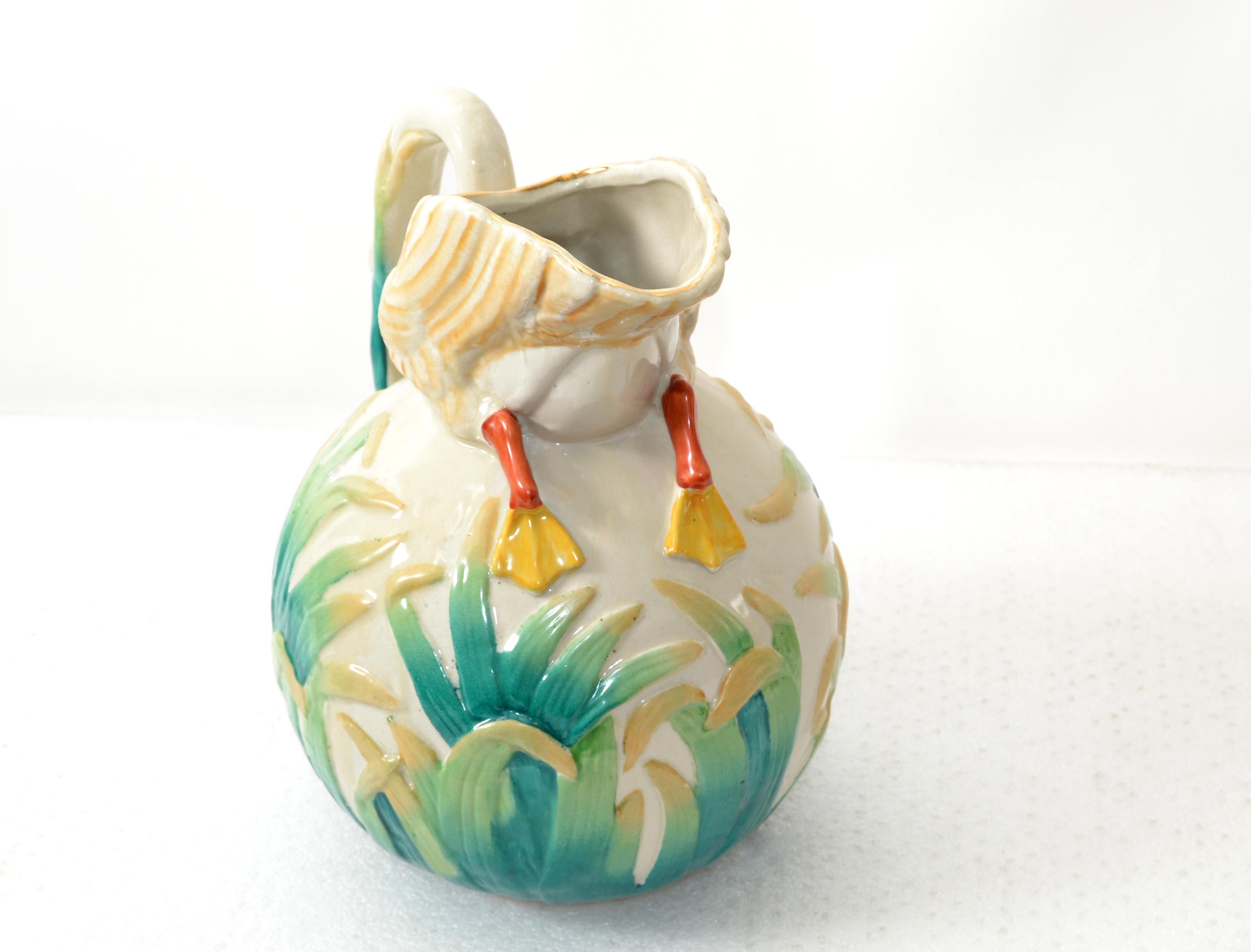 Japanese 19th Century Antique Hand Painted Ceramic Swan Pitcher Decanter Gold  For Sale 7