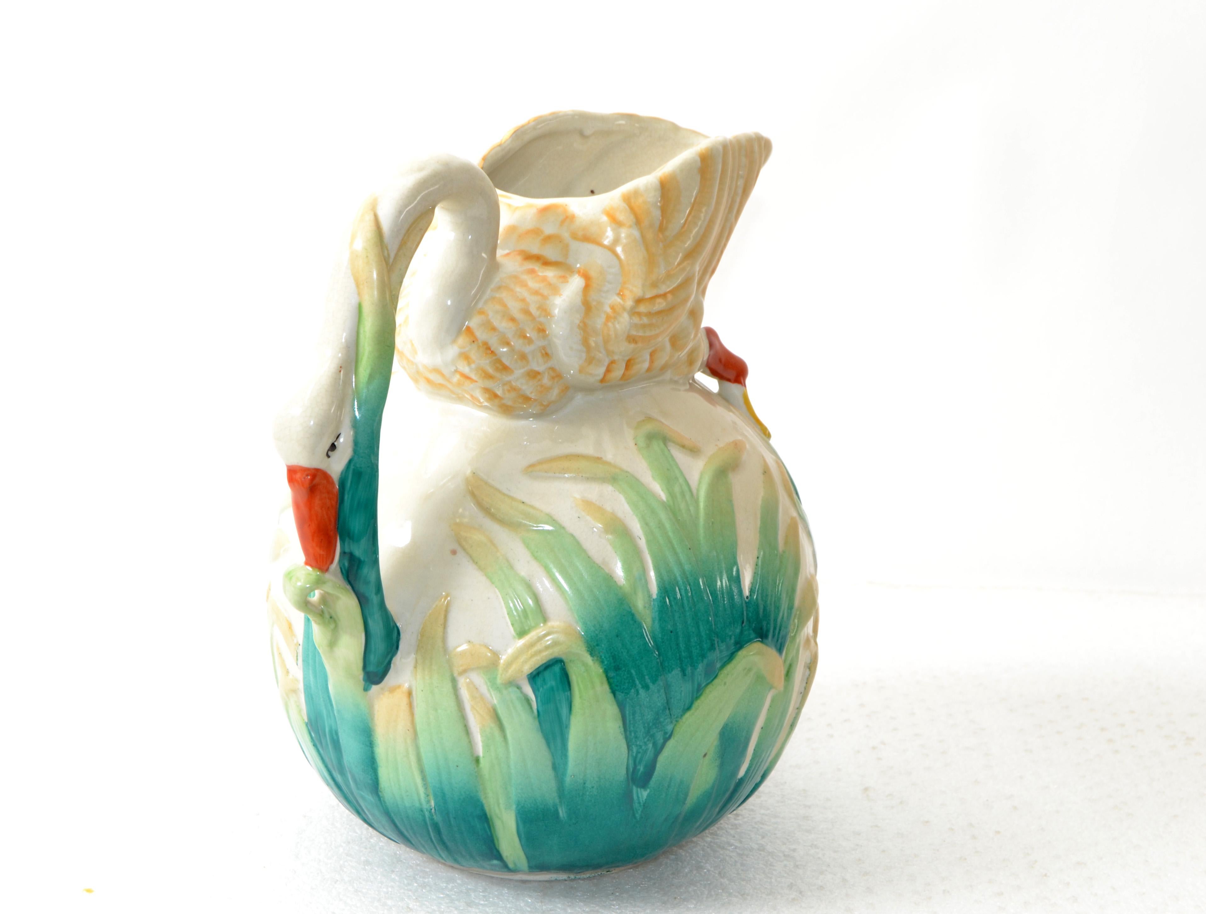 Japanese 19th Century Antique Hand Painted Ceramic Swan Pitcher Decanter Gold  For Sale 8