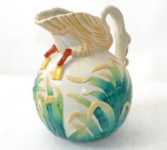 Japanese 19th Century Antique Hand Painted Ceramic Swan Pitcher Decanter Gold
