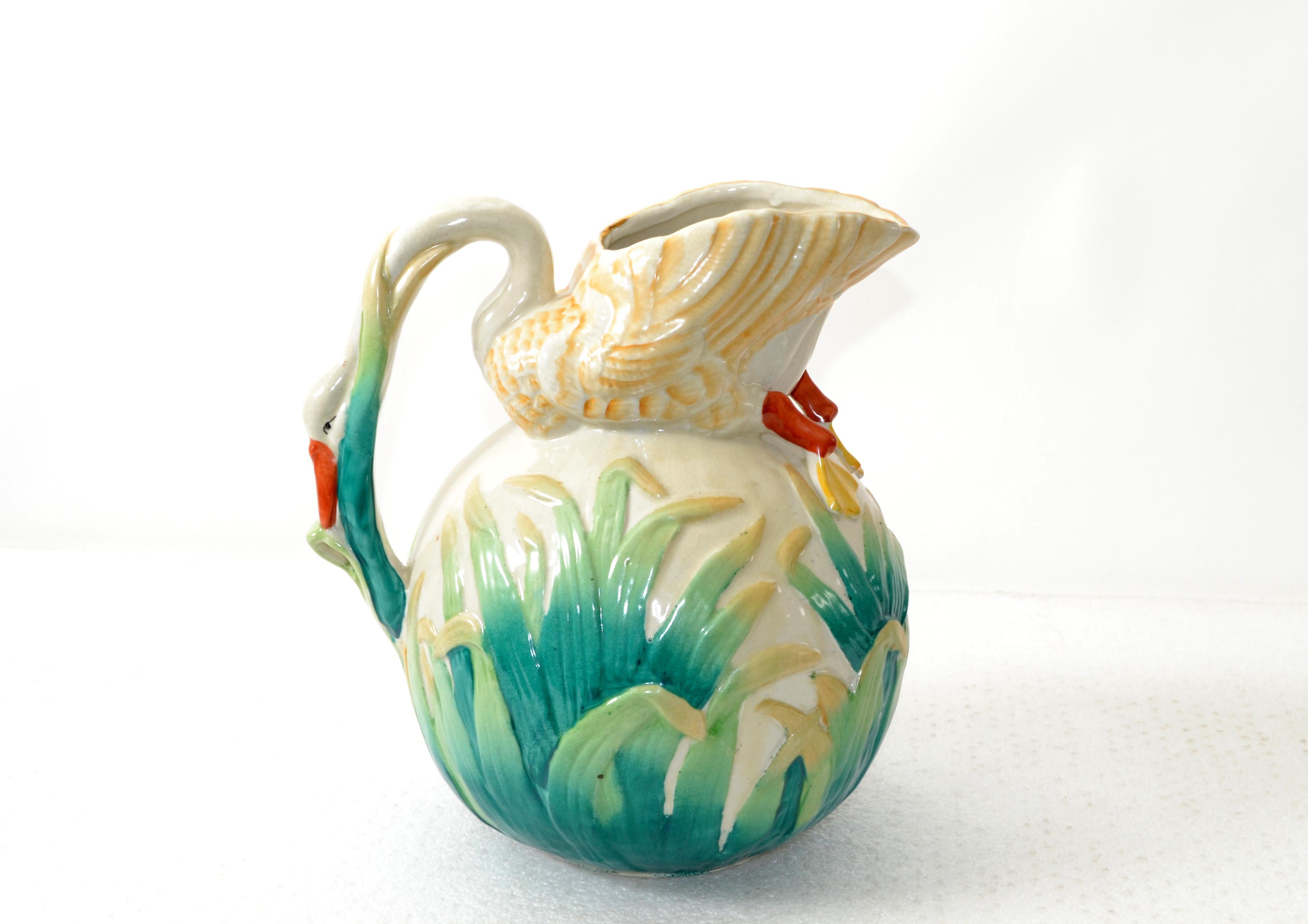 Hand-Painted Japanese 19th Century Antique Hand Painted Ceramic Swan Pitcher Decanter Gold  For Sale