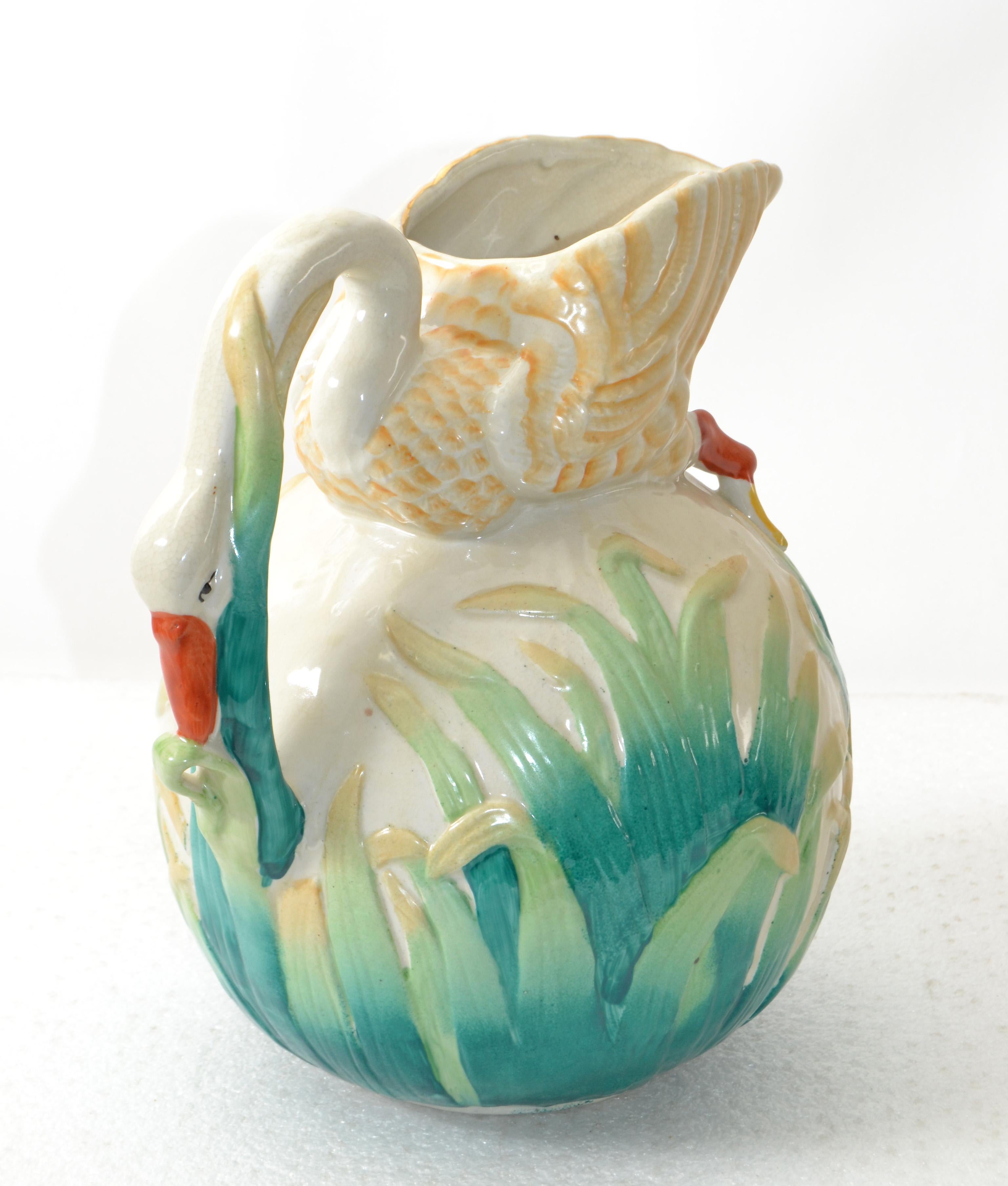 Japanese 19th Century Antique Hand Painted Ceramic Swan Pitcher Decanter Gold  For Sale 1