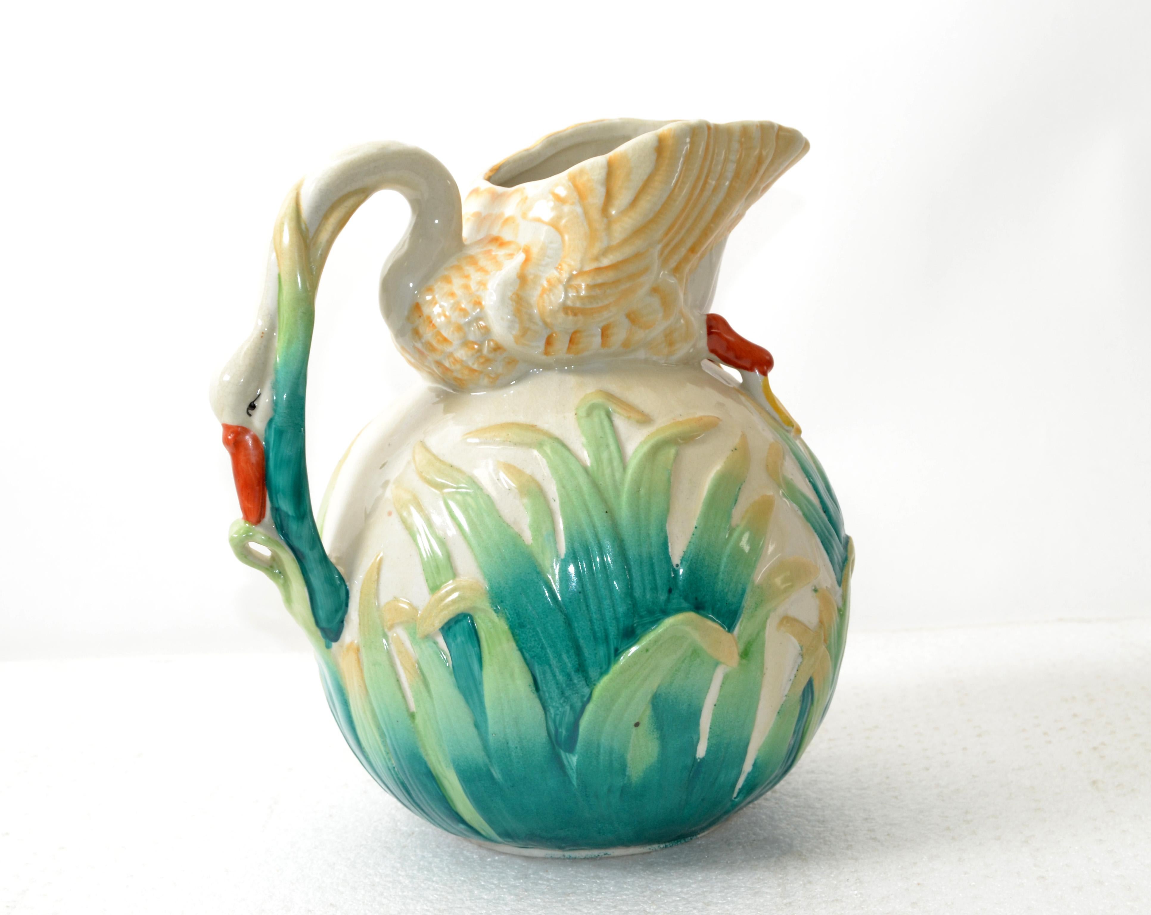 Japanese 19th Century Antique Hand Painted Ceramic Swan Pitcher Decanter Gold  For Sale 2