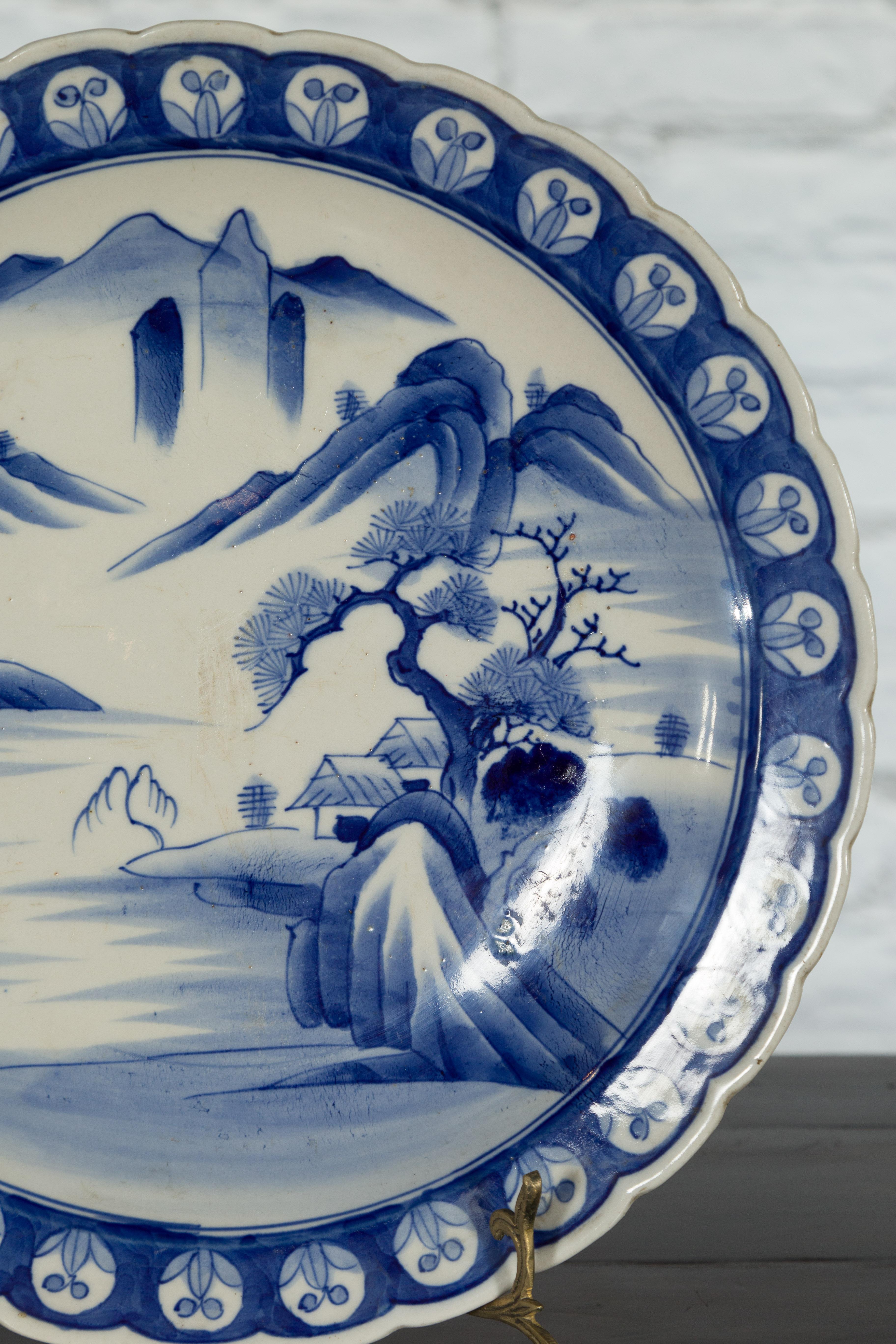Japanese 19th Century Blue and White Porcelain Plate with Mountainous Landscape For Sale 5
