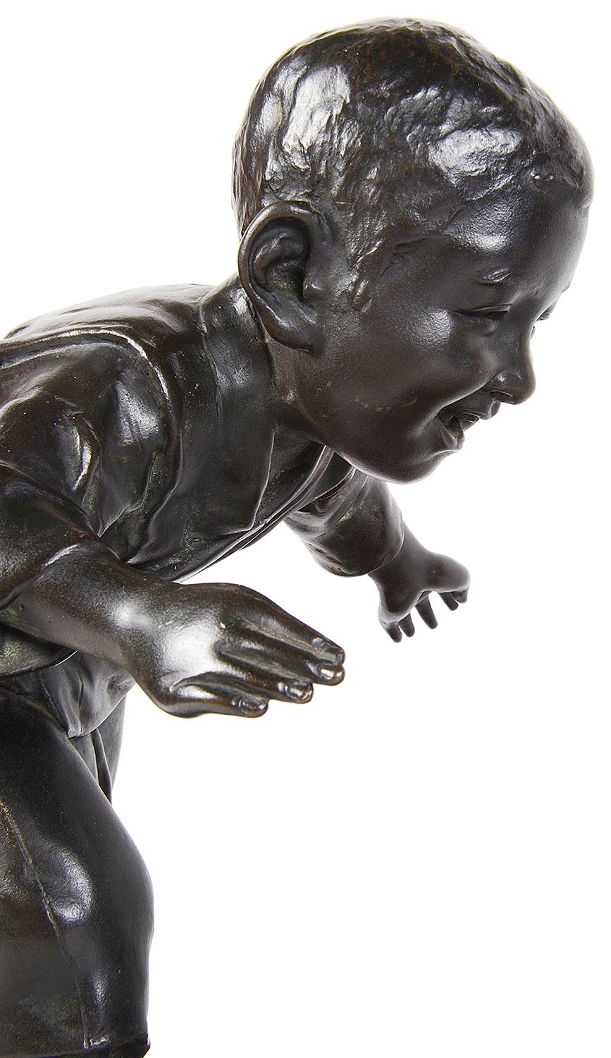 Japanese 19th Century Bronze Study of a Young Boy Chasing Geese For Sale 2