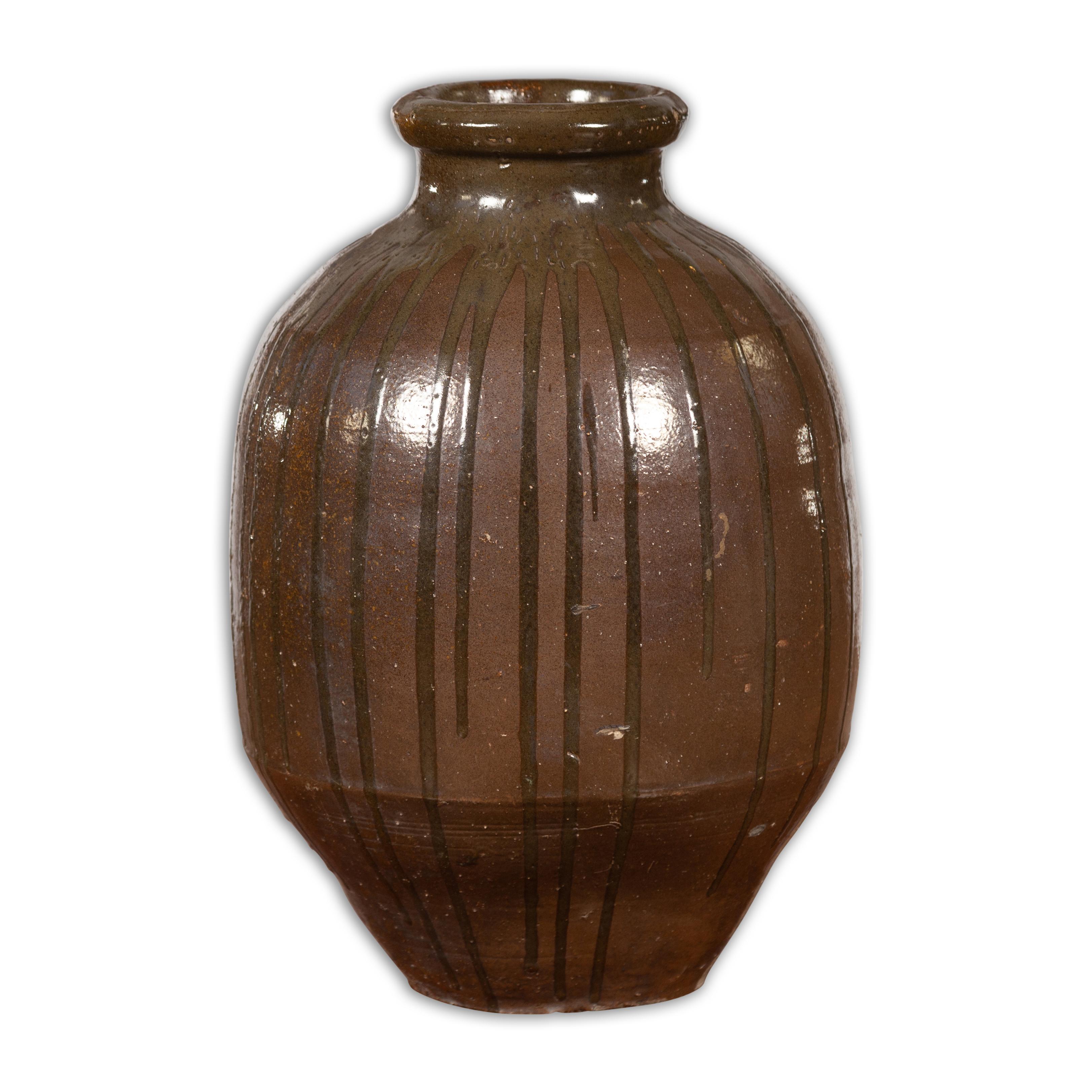 Japanese 19th Century Brown Glazed Tamba Tachikui Ware Pottery with Dripping 12
