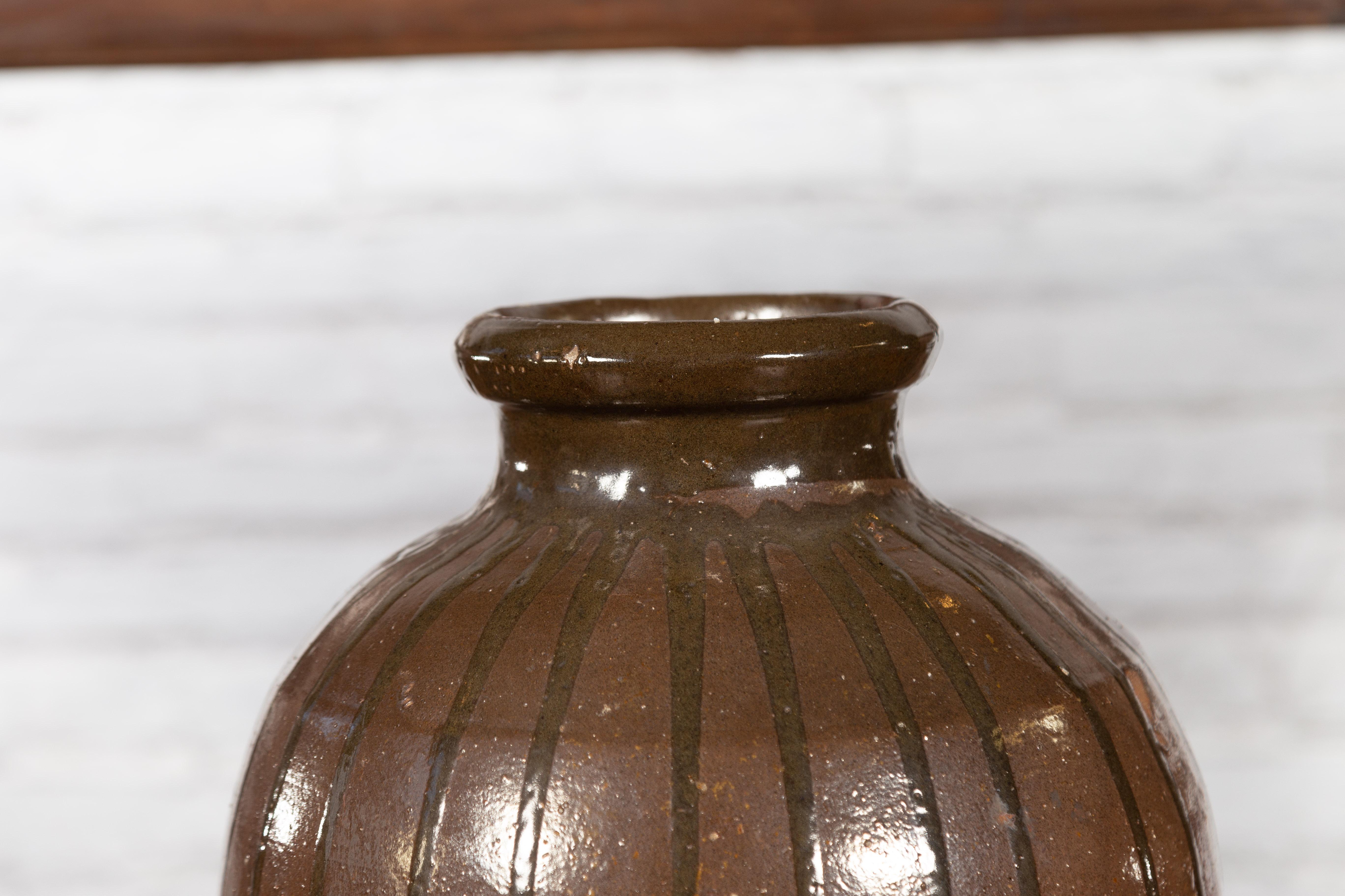 Japanese 19th Century Brown Glazed Tamba Tachikui Ware Pottery with Dripping 3