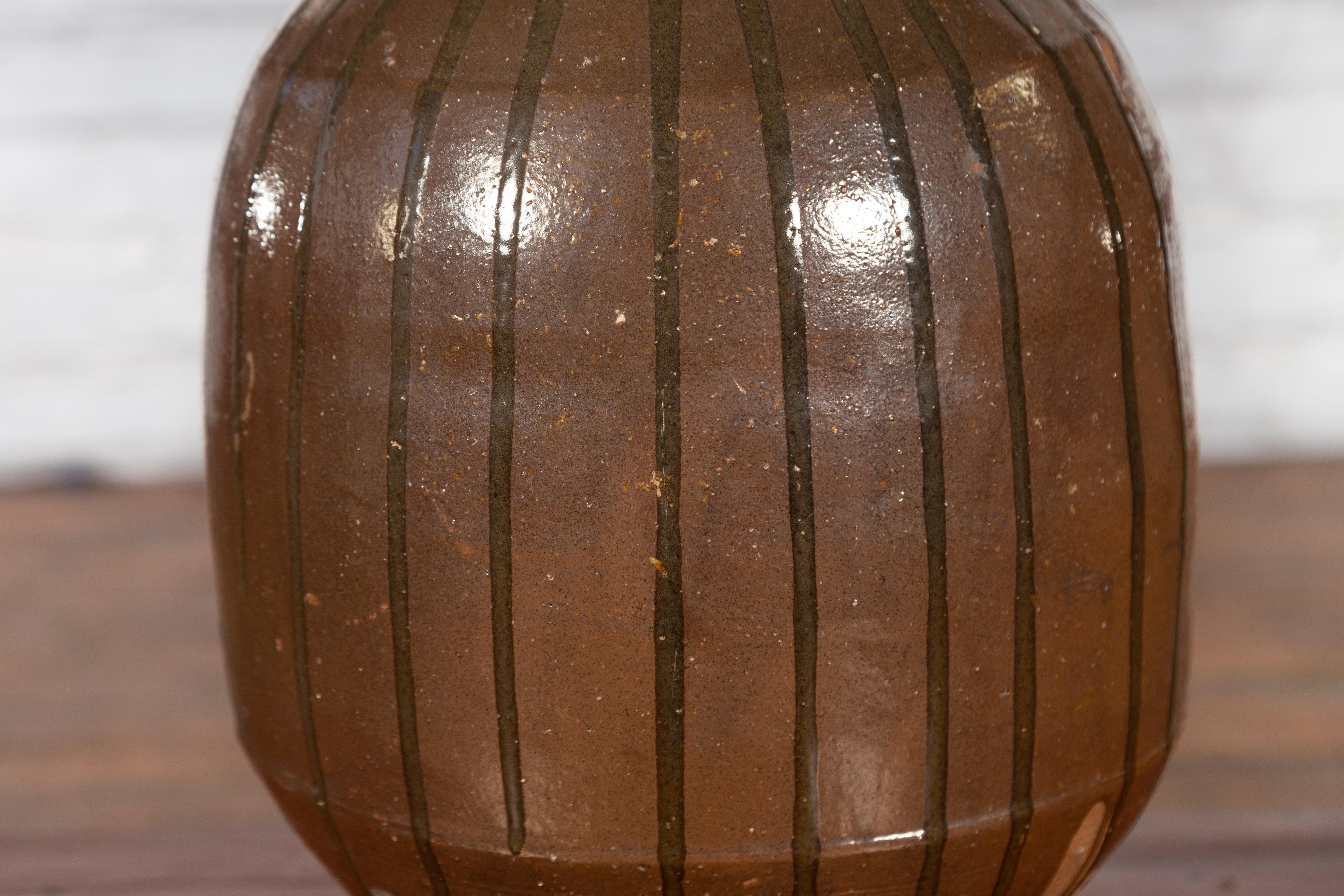 Japanese 19th Century Brown Glazed Tamba Tachikui Ware Pottery with Dripping 4