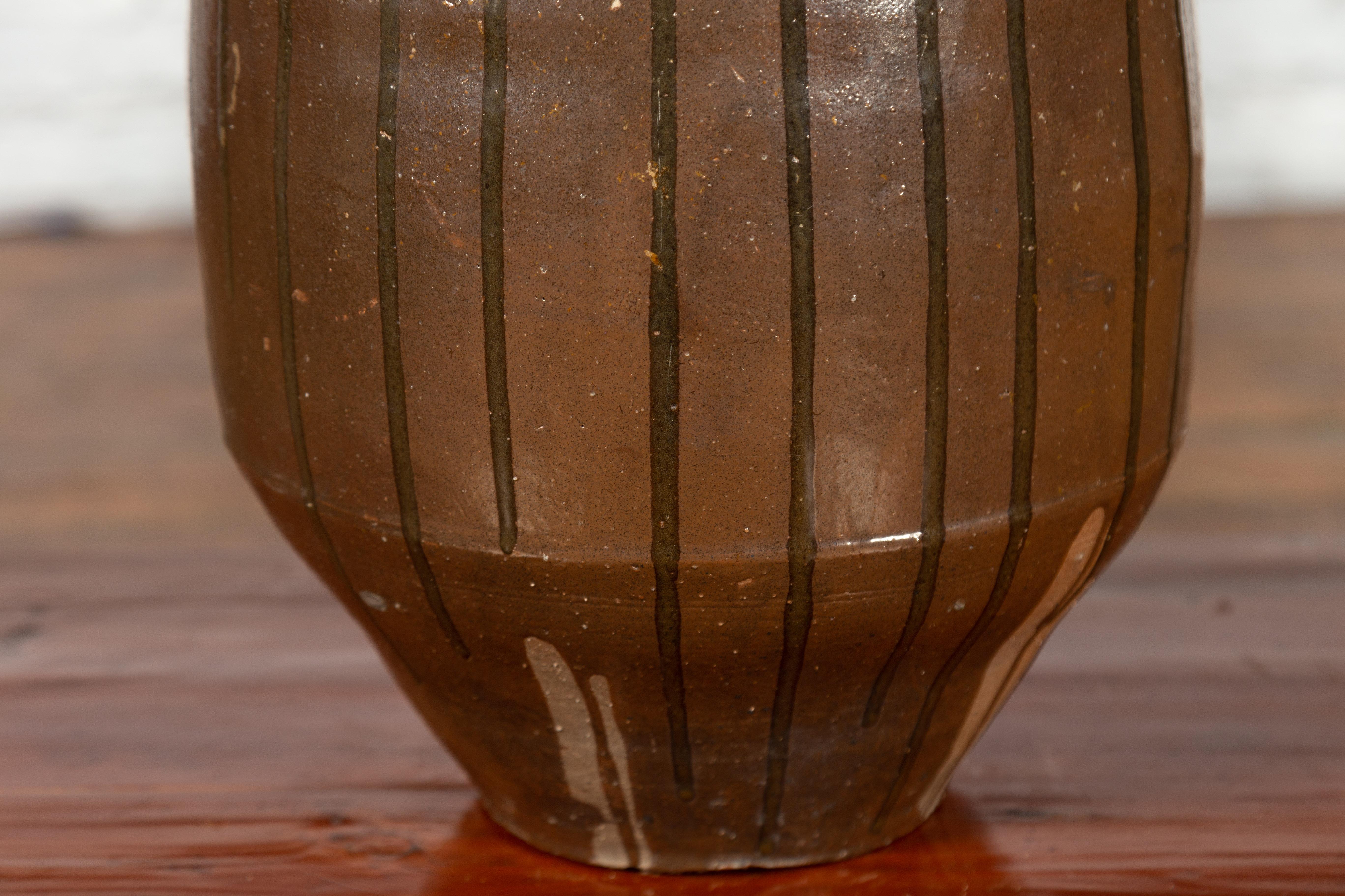 Japanese 19th Century Brown Glazed Tamba Tachikui Ware Pottery with Dripping 5