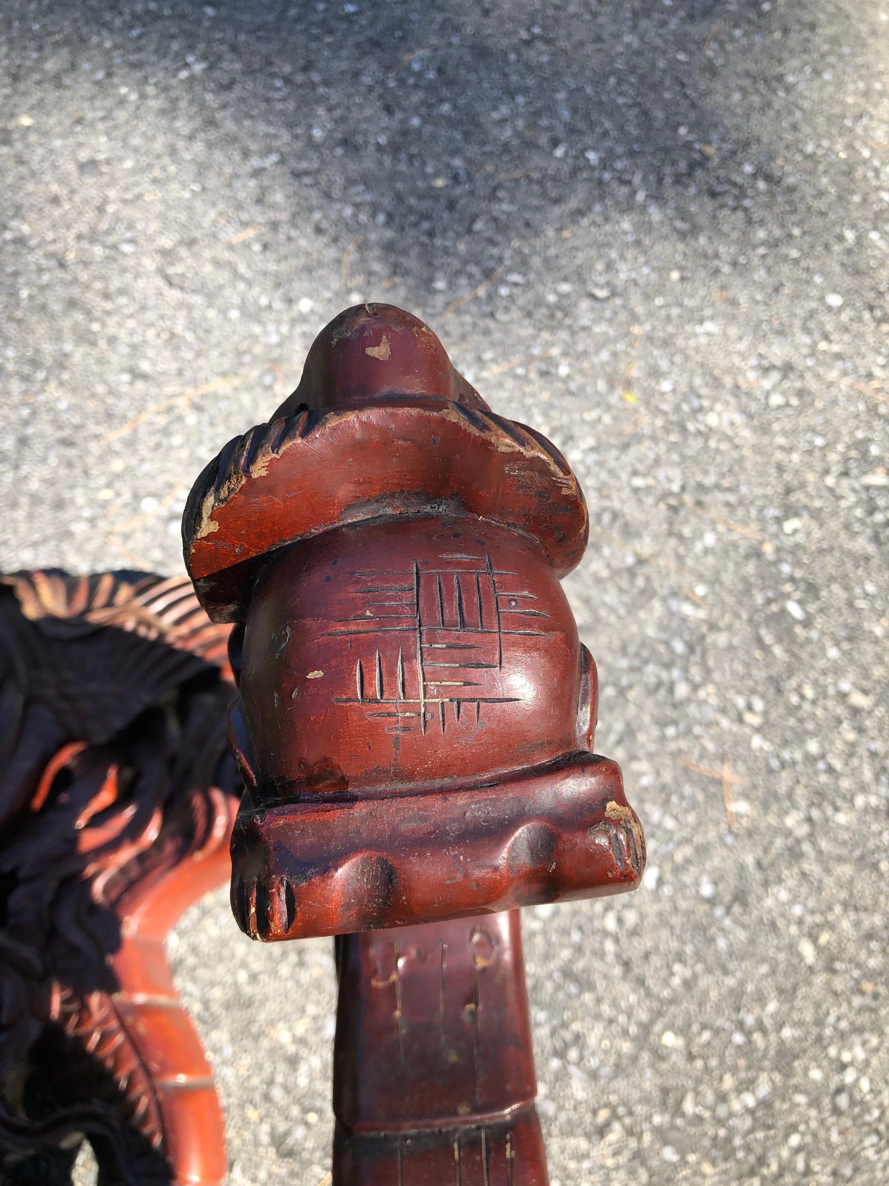 Japanese 19th Century Carved Dragon Chair Original Paint 3