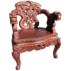 Japanese 19th Century Carved Dragon Chair Original Paint