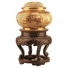 Japanese 19th Century/Edo Period Satsuma Incense Burner (Koro) and Support Table