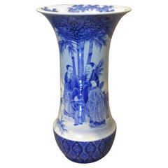 Vase japonais du 19ème siècle en porcelaine bleue et blanche Koransha de Fukagawa, vers 1890