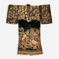 Traje de Danza de Oro del Teatro Kabuki Japonés del Siglo XIX Dragón y Fénix