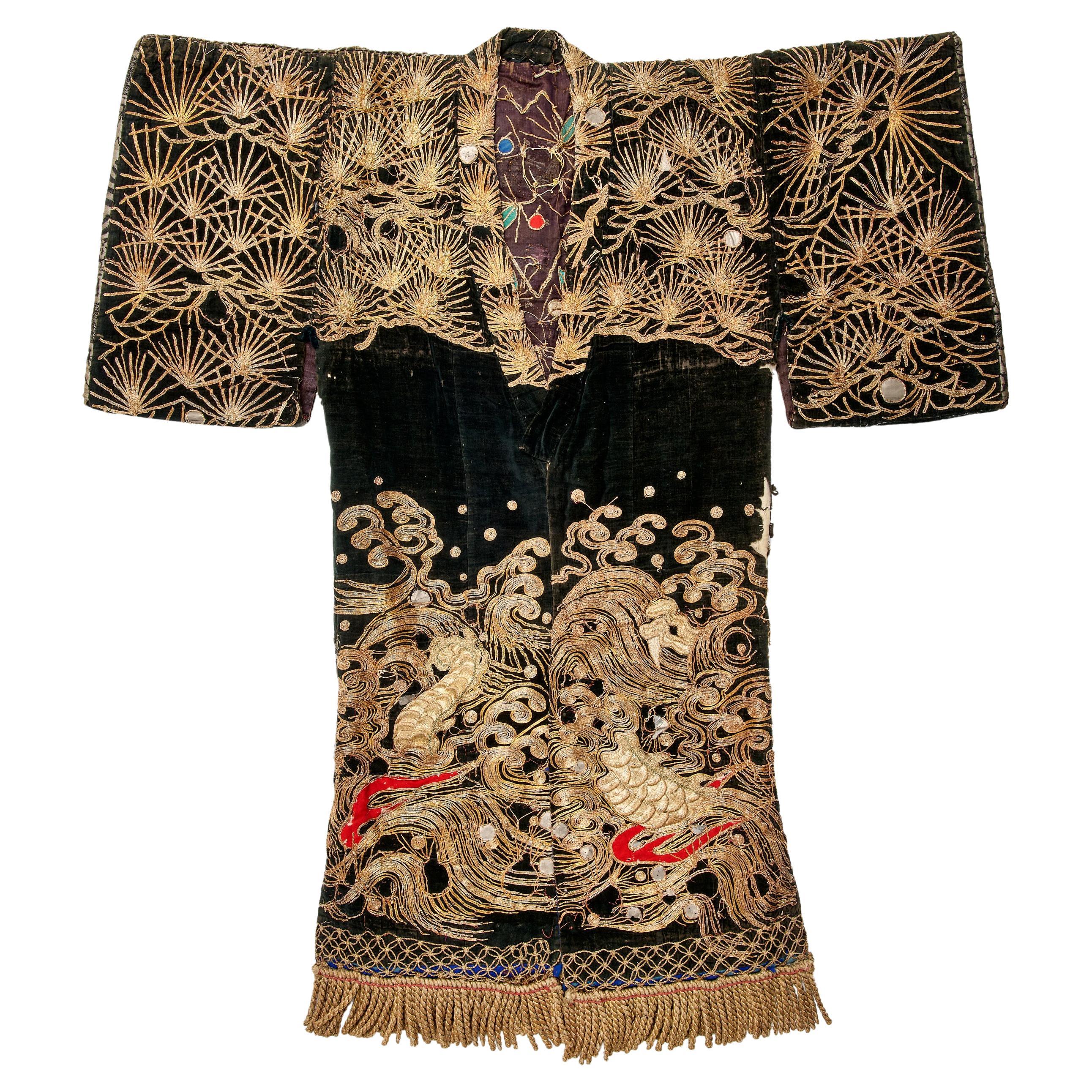 Costume de danse en or du théâtre Kabuki japonais du 19e siècle Dragon et Phoenix en vente