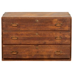 Japanese 19th Century Kiri Wood Tansu Clothing Chest with Three Drawers