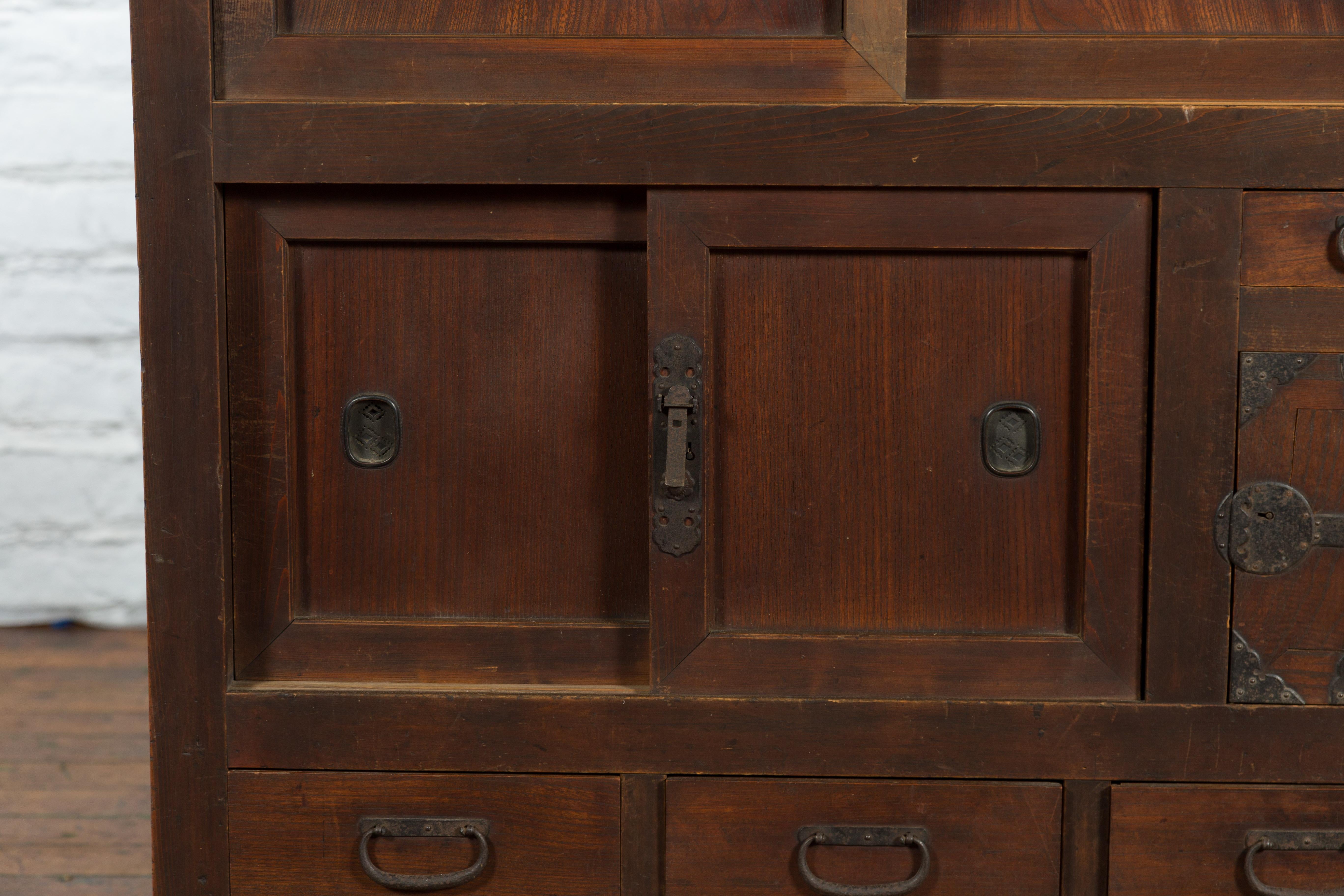 Japanese 19th Century Kitchen Cabinet with Sliding Doors, Safe and Drawers 4