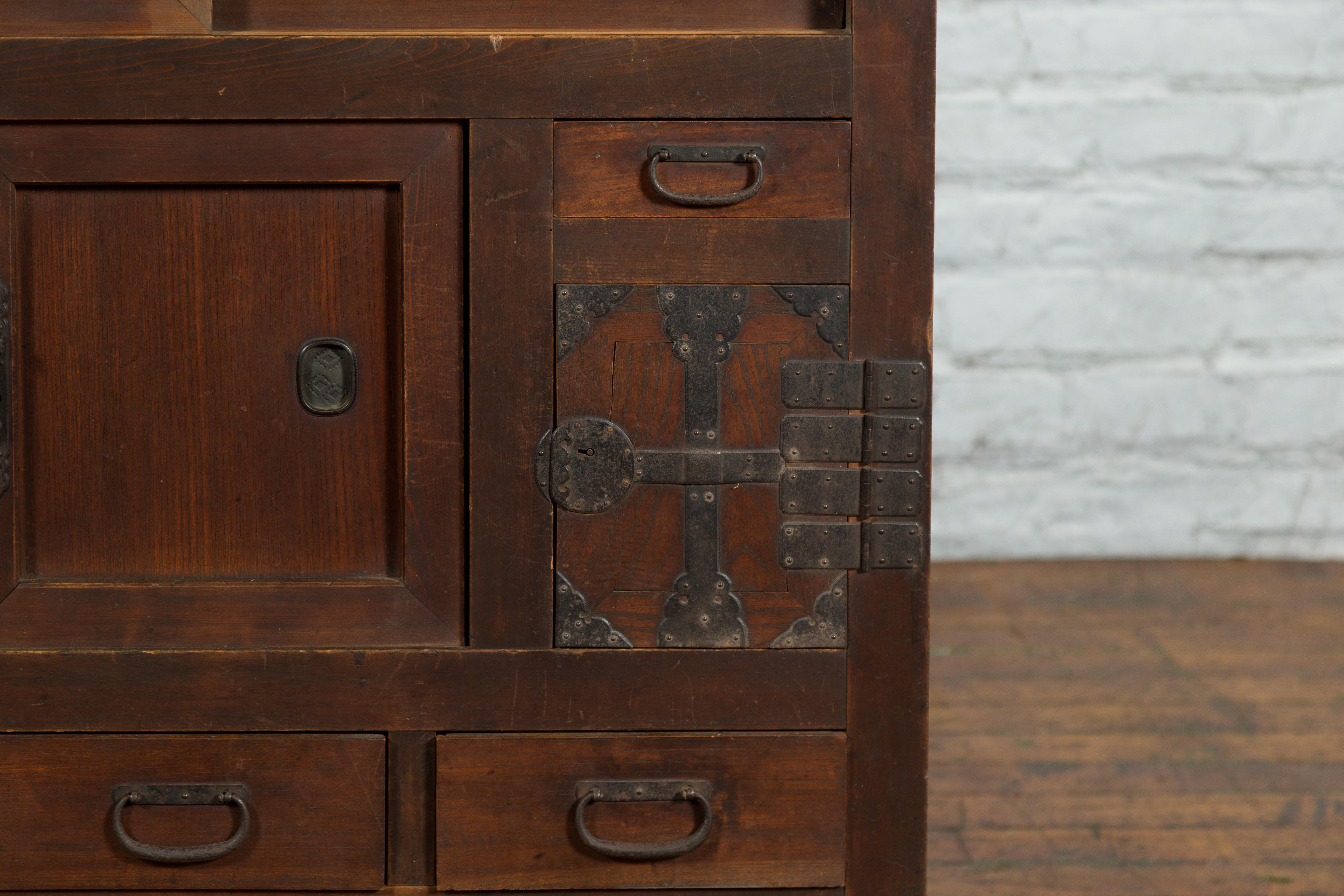 Japanese 19th Century Kitchen Cabinet with Sliding Doors, Safe and Drawers 5