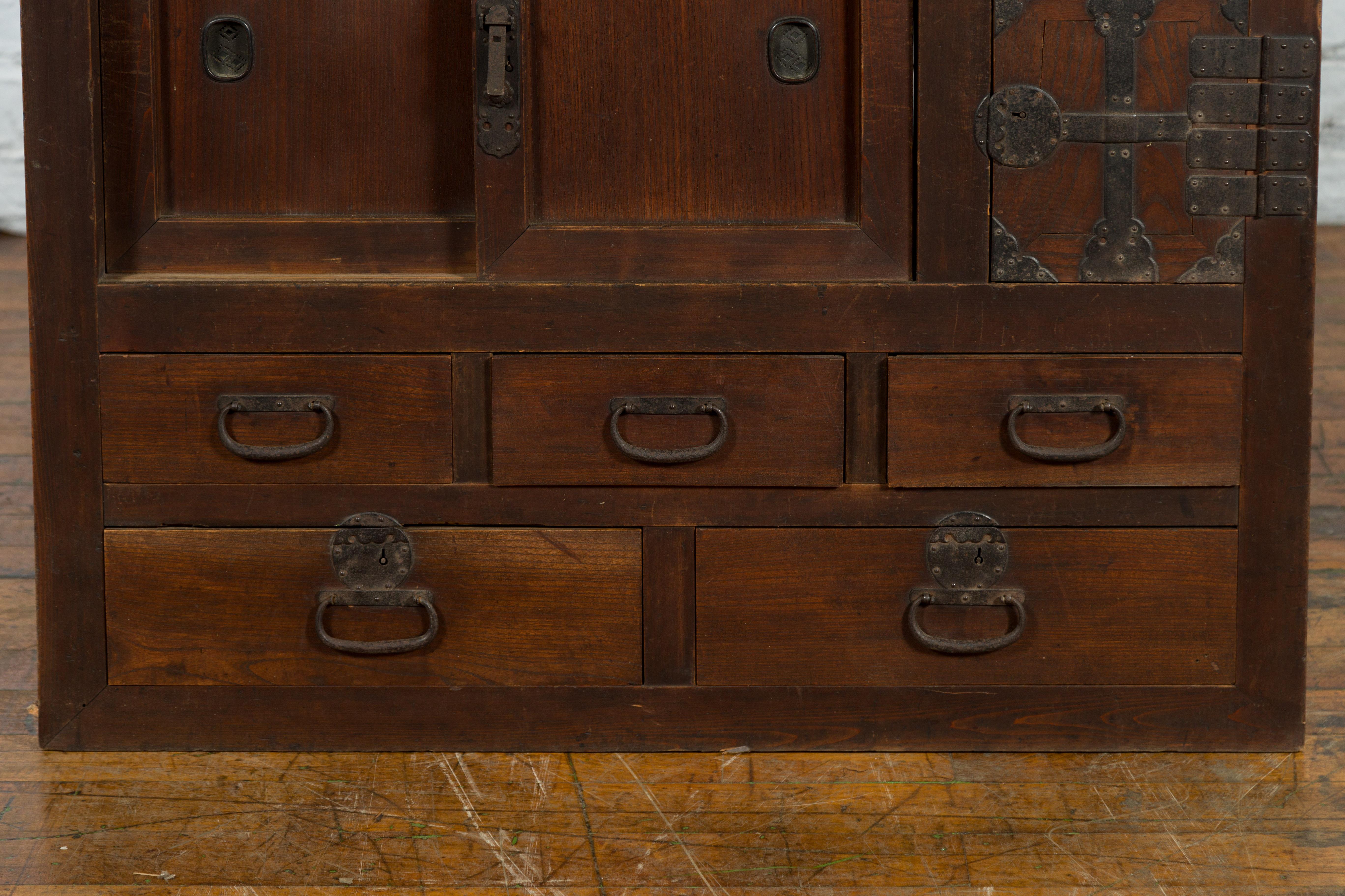 Japanese 19th Century Kitchen Cabinet with Sliding Doors, Safe and Drawers 6