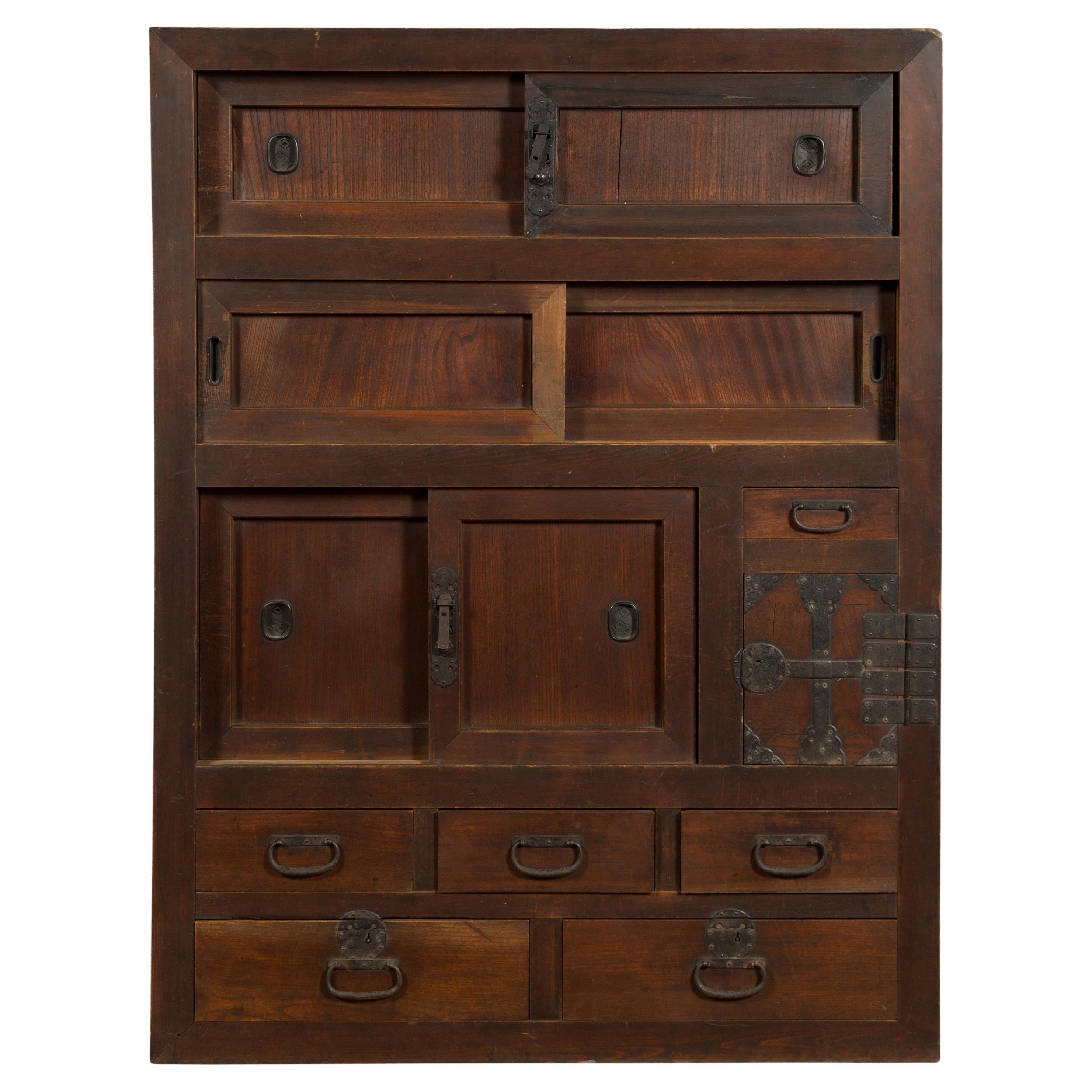 Japanese 19th Century Kitchen Cabinet with Sliding Doors, Safe and Drawers