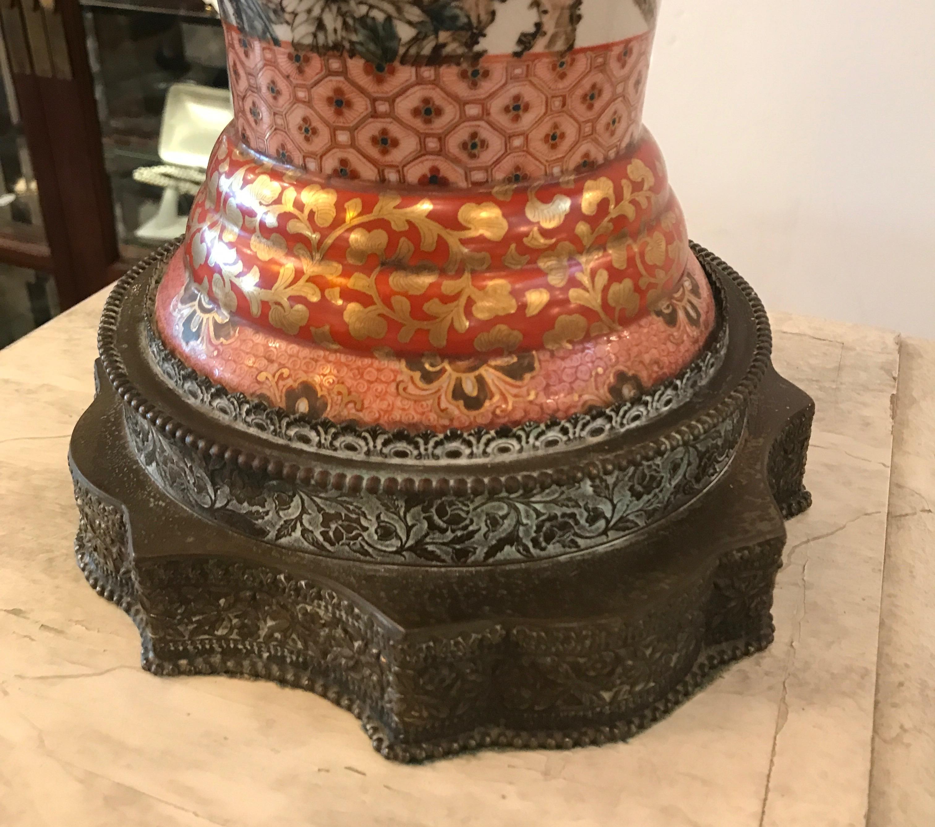 Japanese 19th Century Kutani Vase Now as a Lamp In Good Condition In Lambertville, NJ