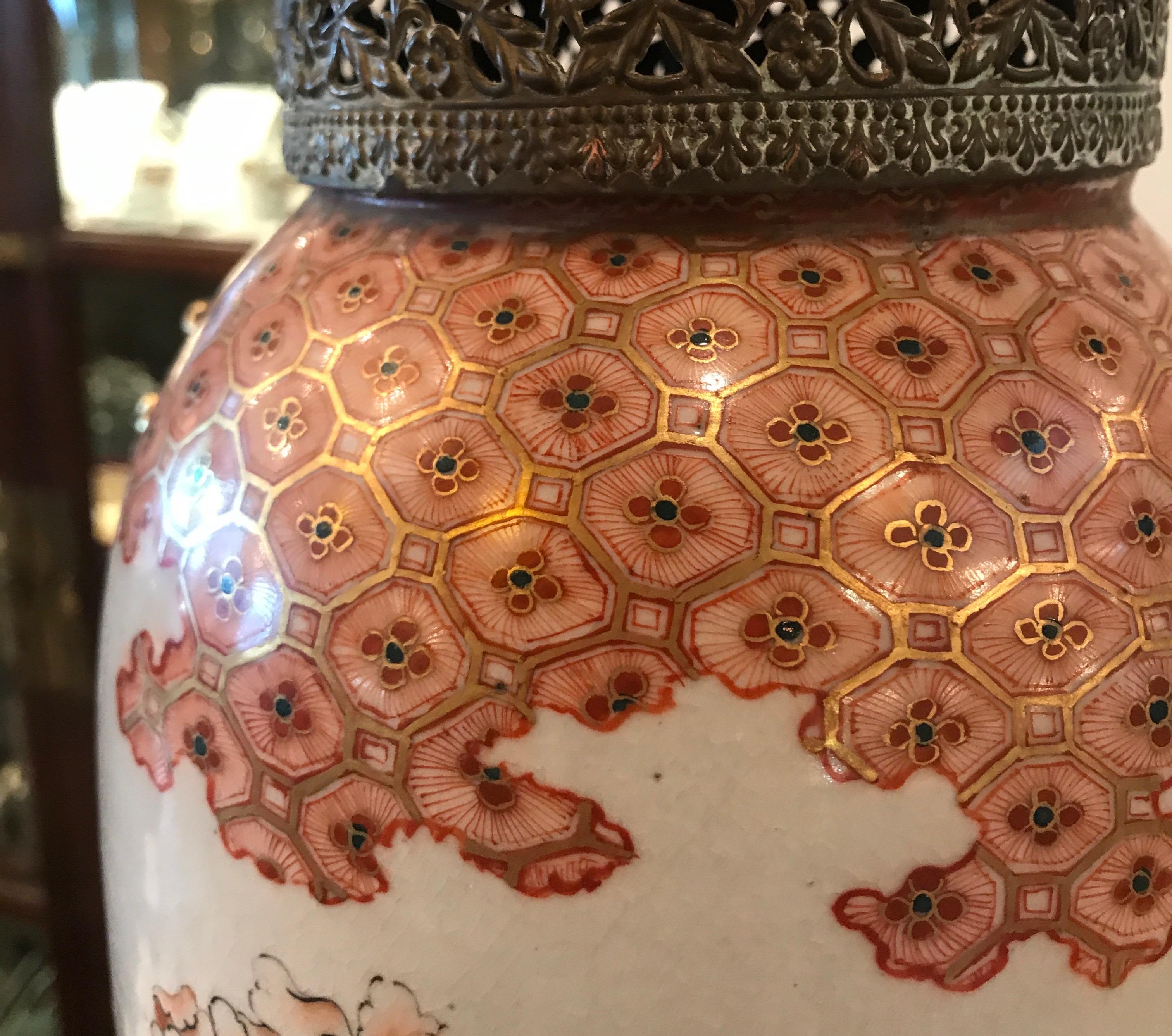 Brass Japanese 19th Century Kutani Vase Now as a Lamp