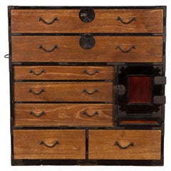 Japanese 19th Century Meiji Period Brown and Black Tansu Clothing Chest