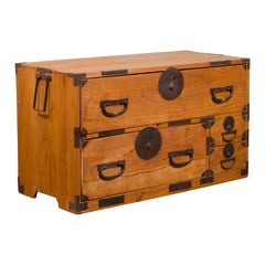 Japanese 19th Century Meiji Period Kiri Wood Clothing Chest with Iron Hardware