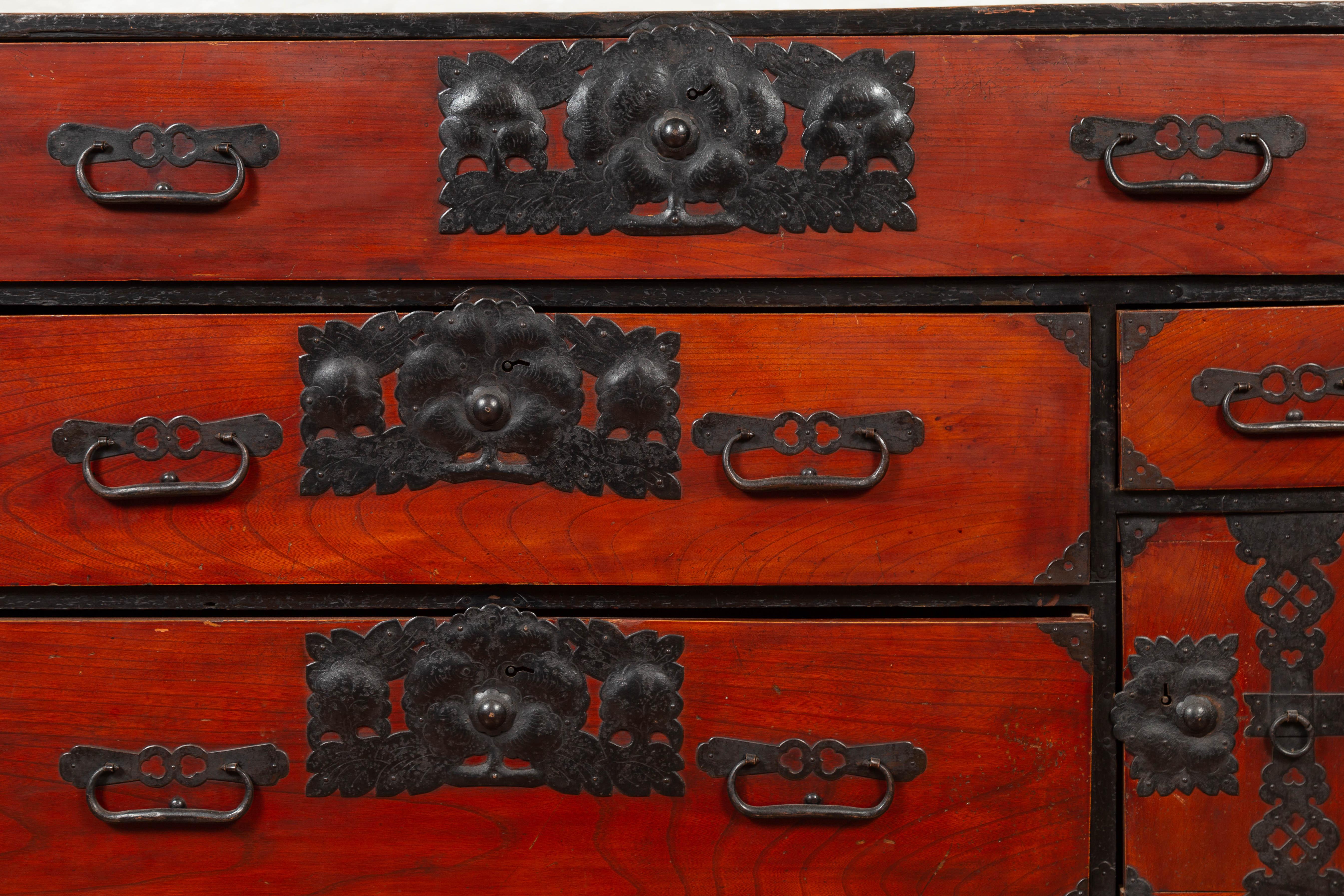 Japanese 19th Century Meiji Period Sendai Clothing Tansu with Bronze Hardware 3