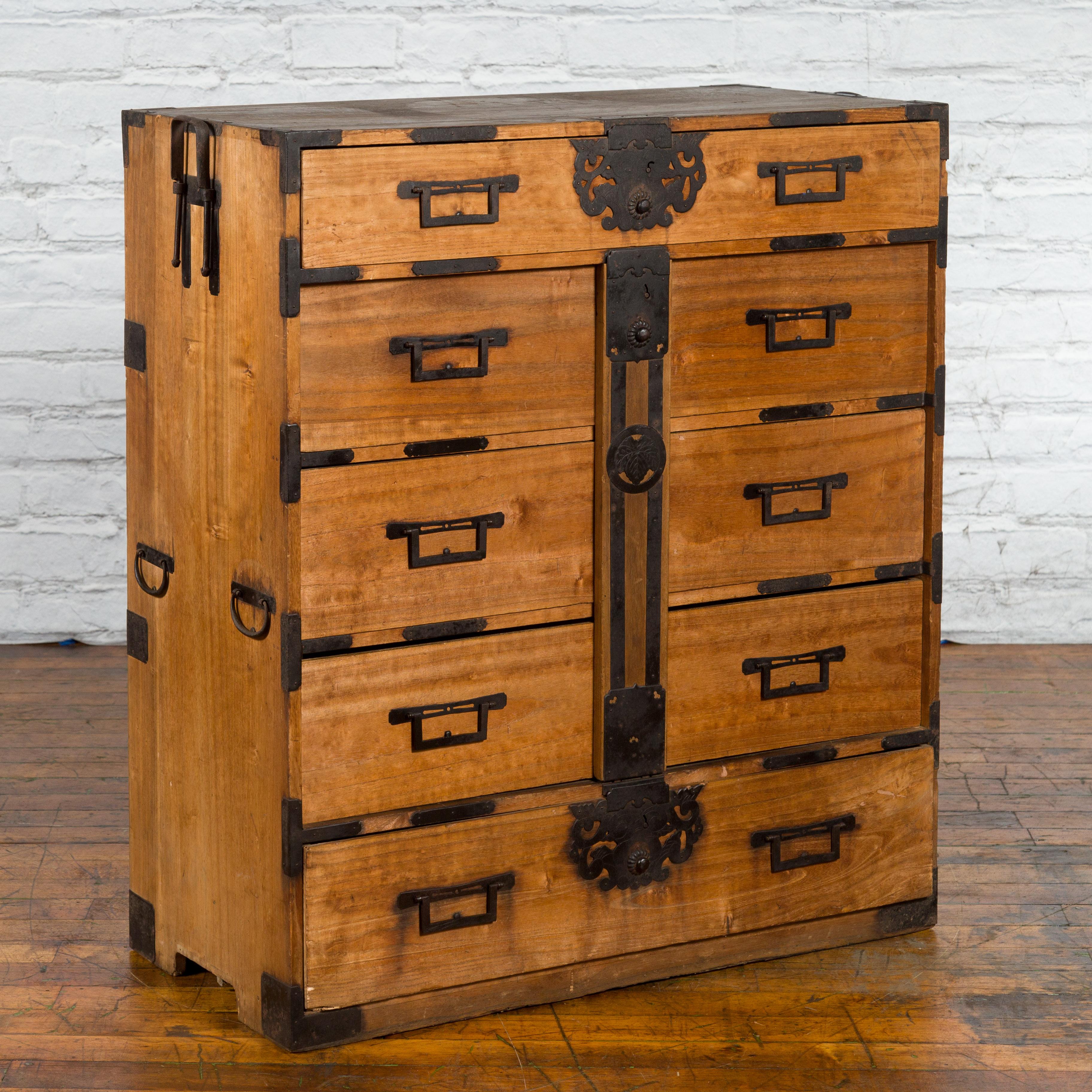 Iron Japanese 19th Century Meiji Tansu Traveling Chest with Multiple Drawers