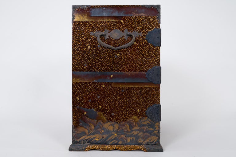 Gold Japanese 19th Century Miniature Lacquer Chest with Waterfall For Sale