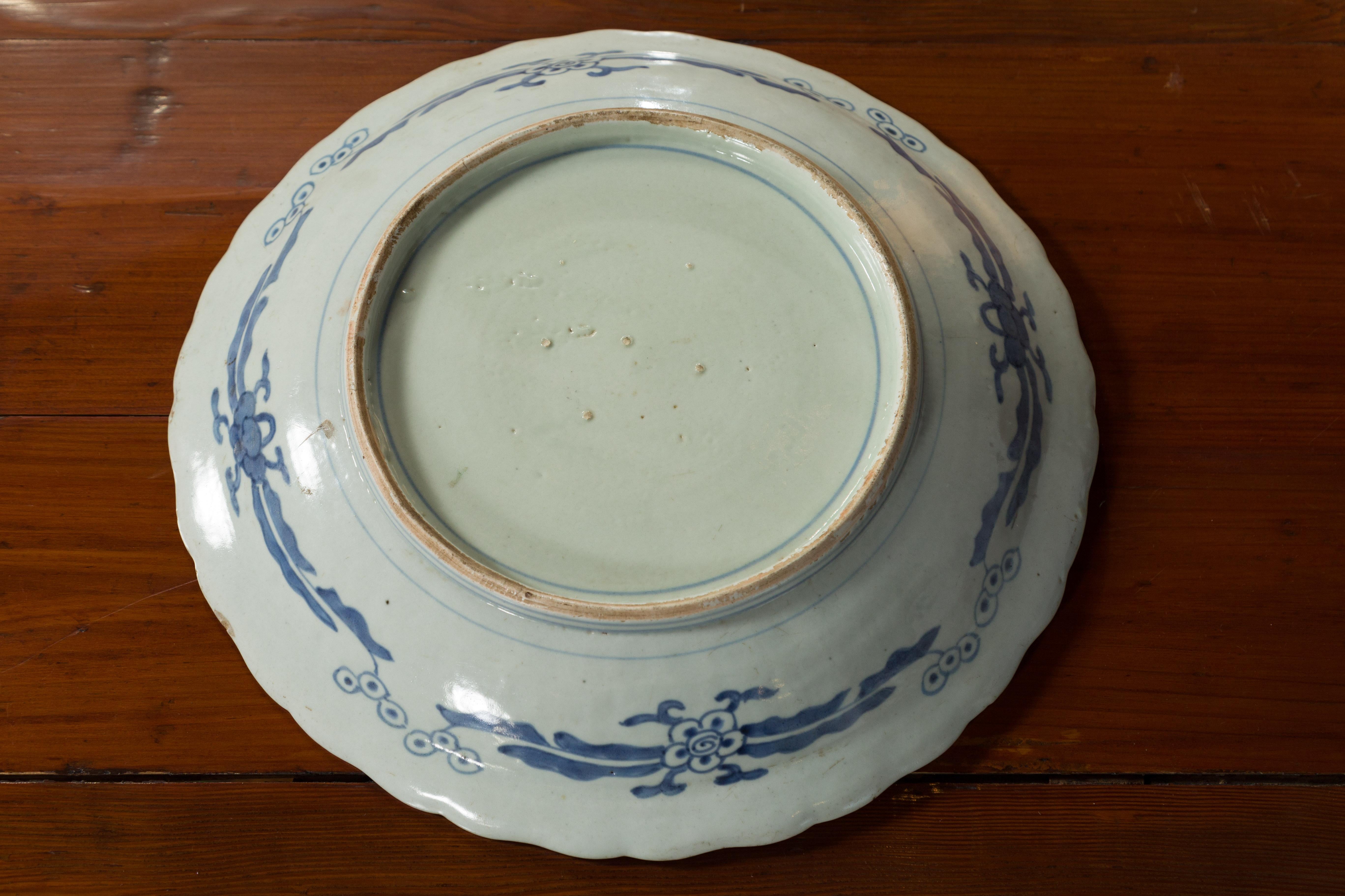 Japanese 19th Century Porcelain Plate with Blue and White Dragon in Clouds Décor 12