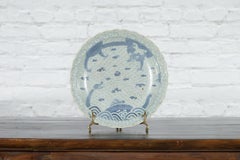 Japanese 19th Century Porcelain Plate with Blue and White Dragon in Clouds Décor