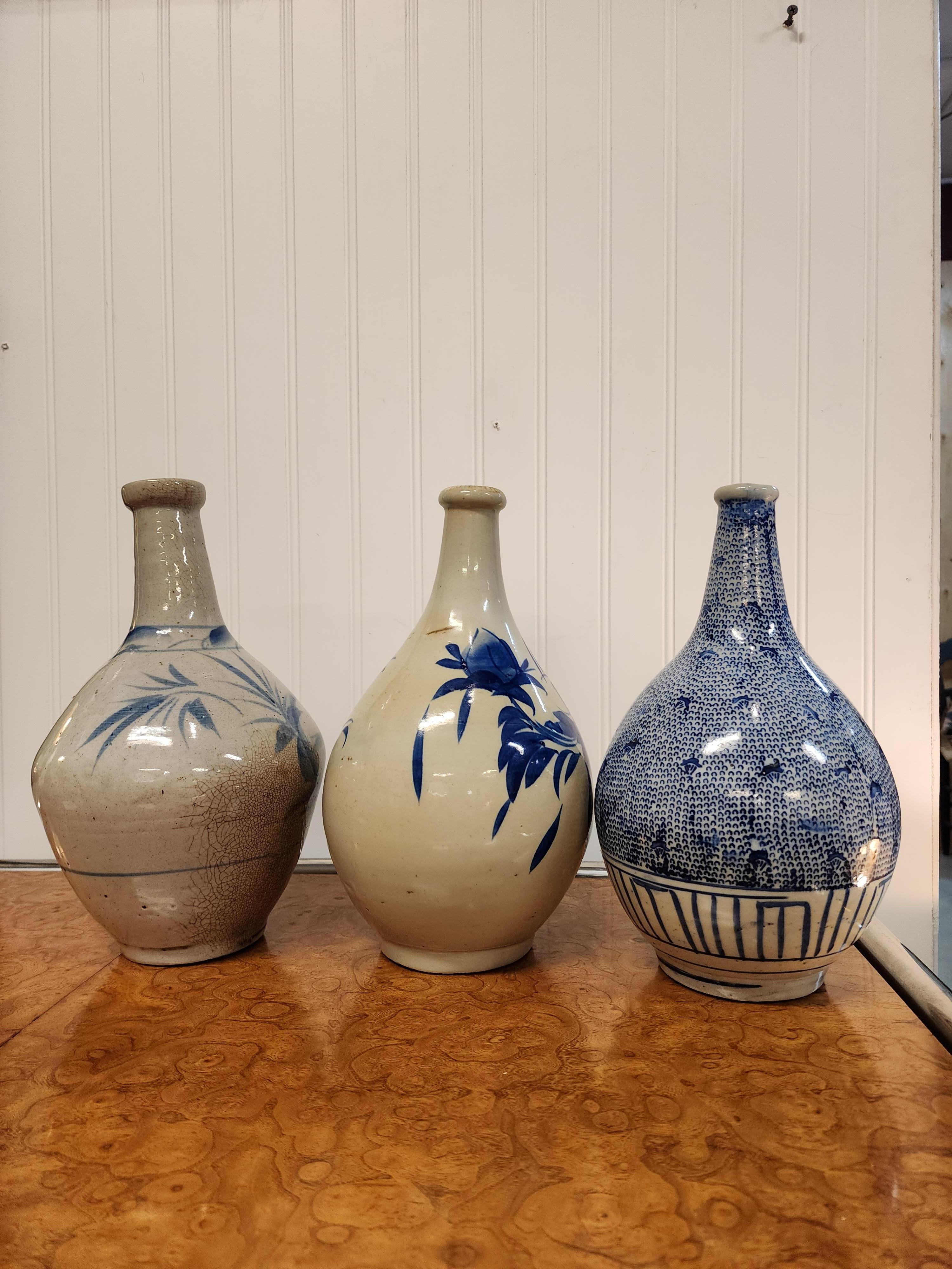 19th Century Sake Bottles, Collection of Three Japan 1850s In Good Condition In Hudson, NY