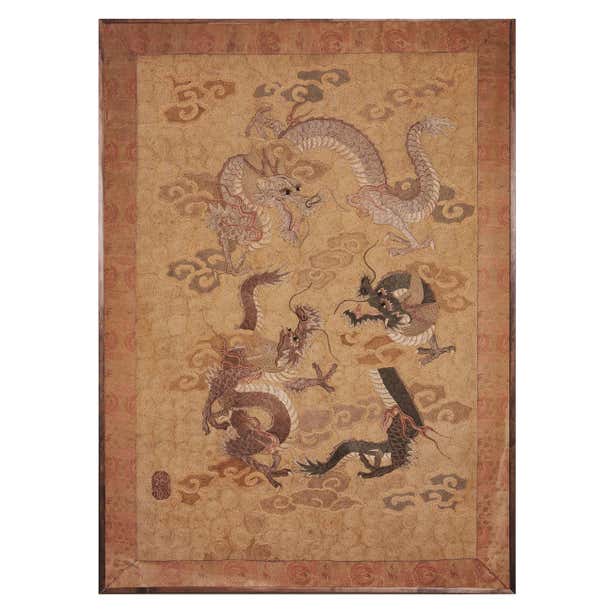 Japanese 19th Century Silk Needlework Panel of Three Dragons For Sale ...