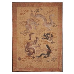 Antique Japanese 19th Century Silk Needlework Panel of Three Dragons