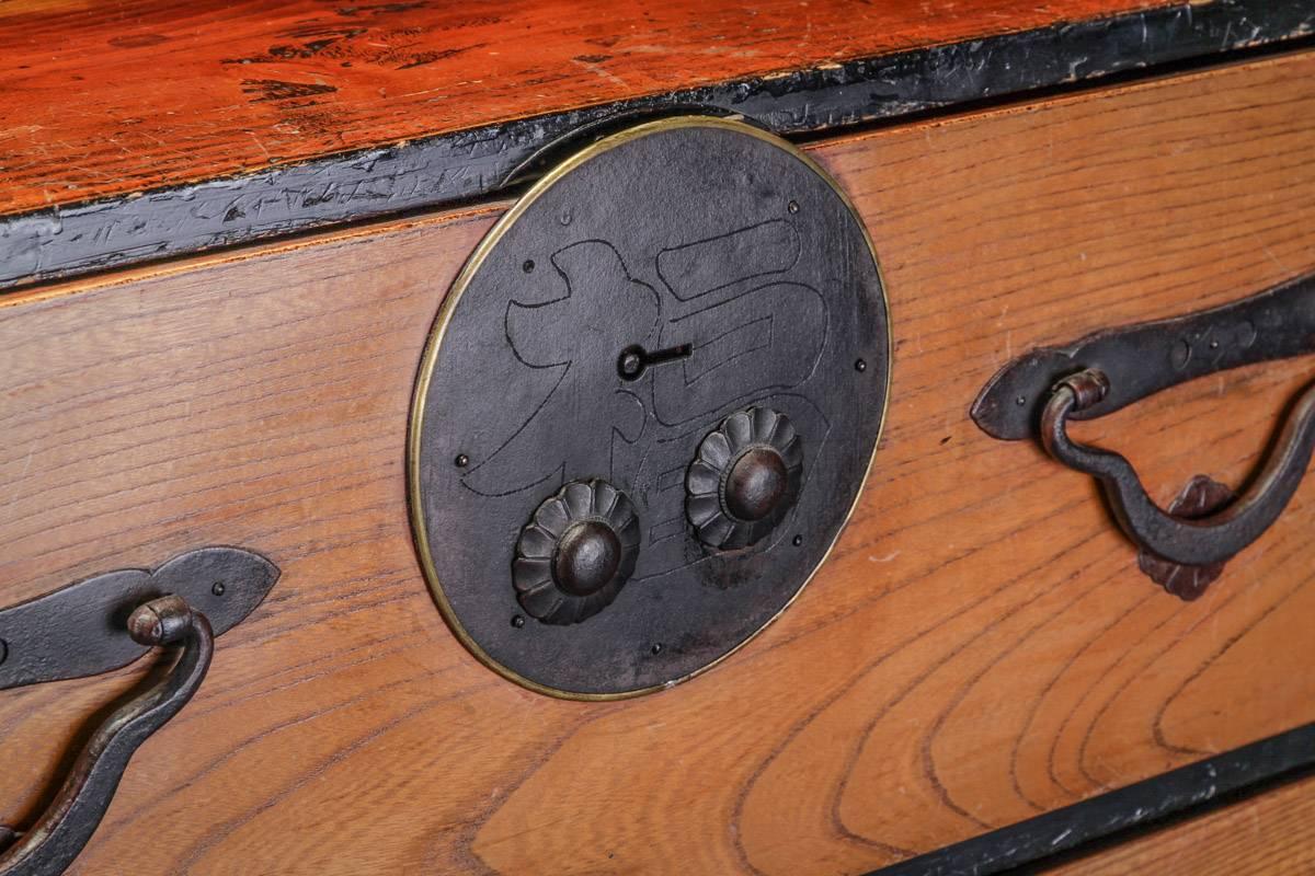 Japanese Tansu chest of elmwood with wrought iron mounts.