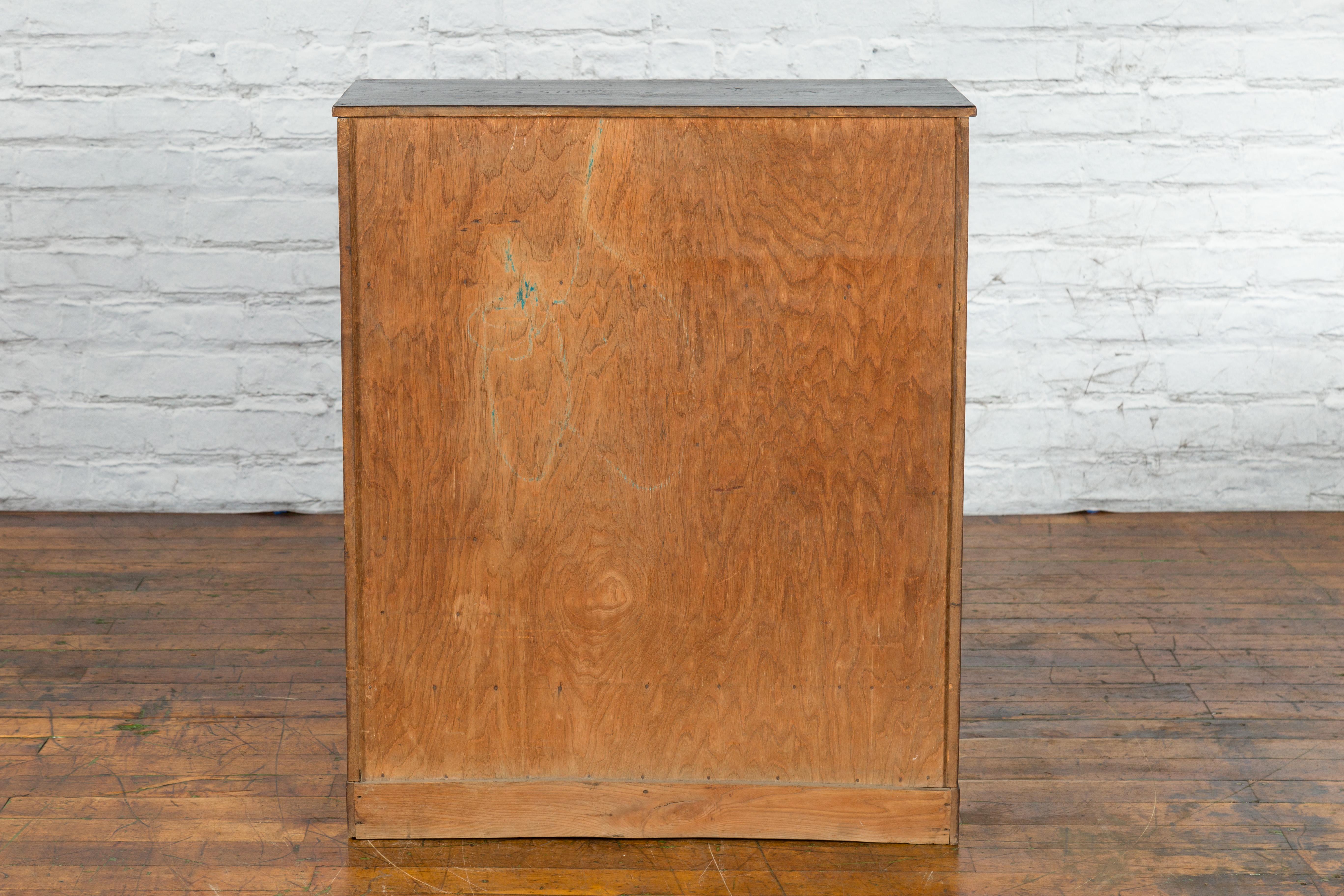 Japanese 19th Century Zebra Wood Cabinet with Sliding Doors, Panel and Drawers For Sale 5