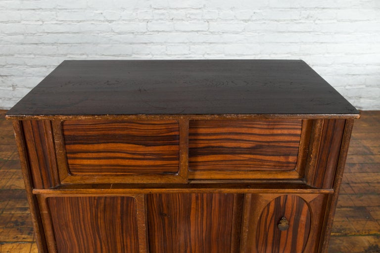 Japanese 19th Century Zebra Wood with Sliding Doors, Panel and