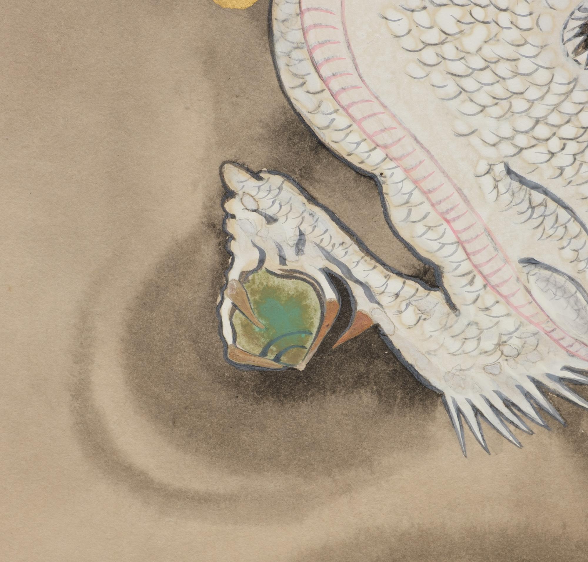 Wood Japanese 2-Panel Furosaki’byôbu 風炉先屏風 'Tea-Ceremony Folding Screen' with Dragons