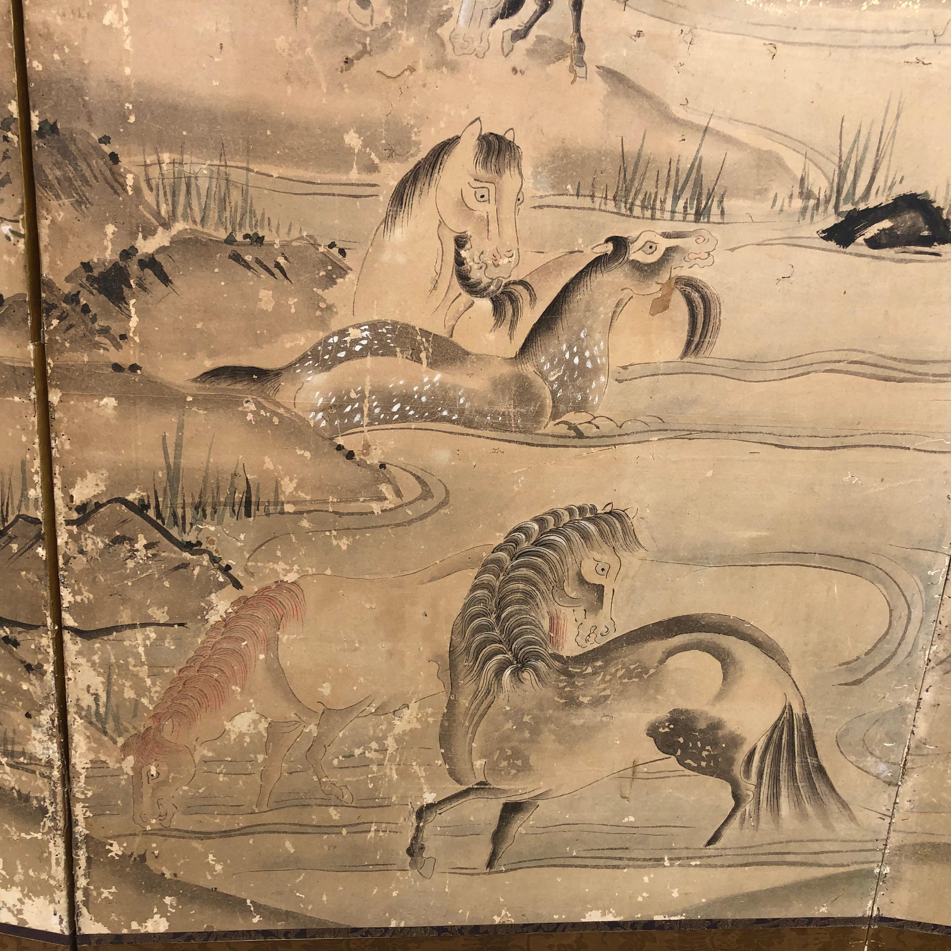 Japanese 20 Horses Fine Antique Six-Panel Screen, Edo Period, 19th Century 6