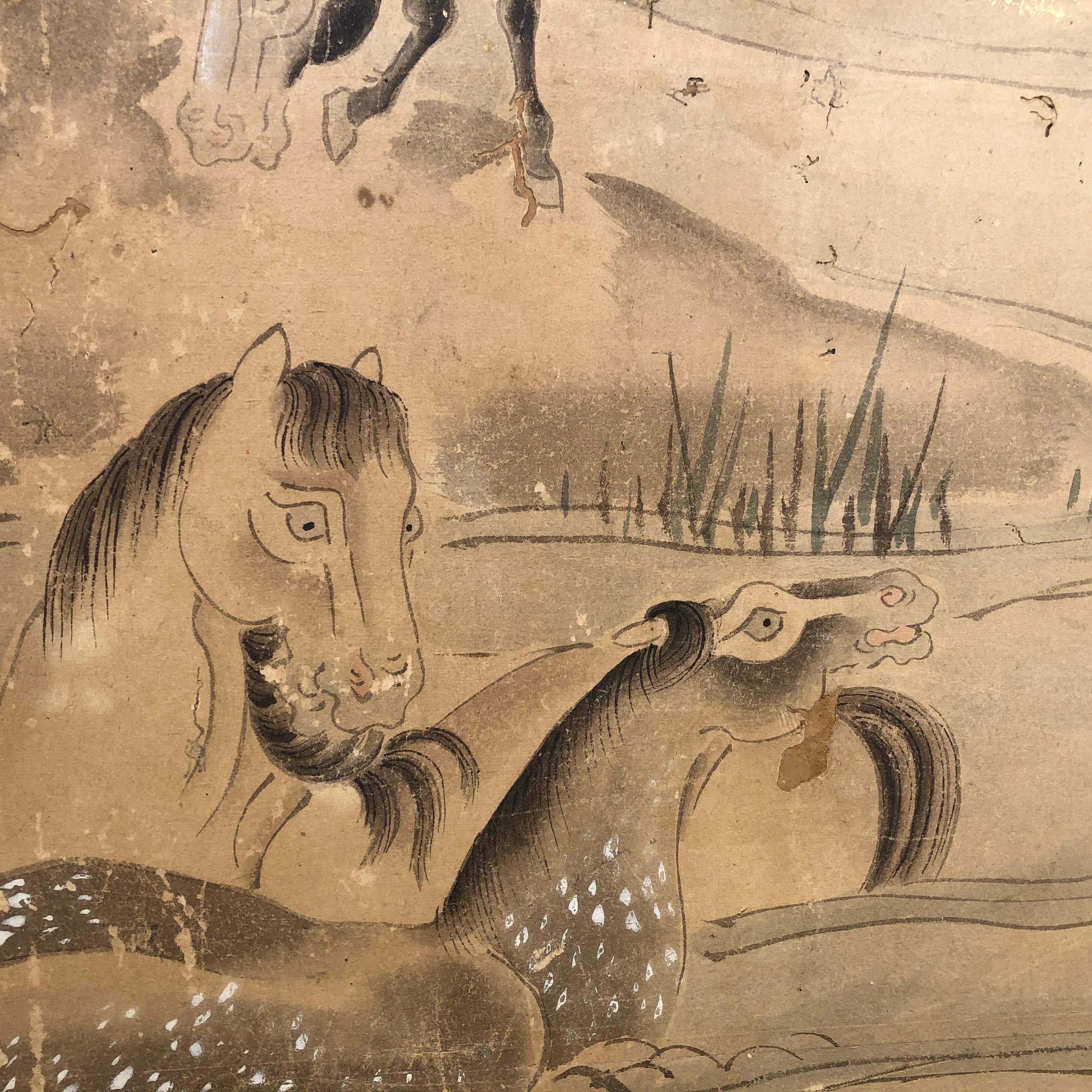 Japanese 20 Horses Fine Antique Six-Panel Screen, Edo Period, 19th Century 10