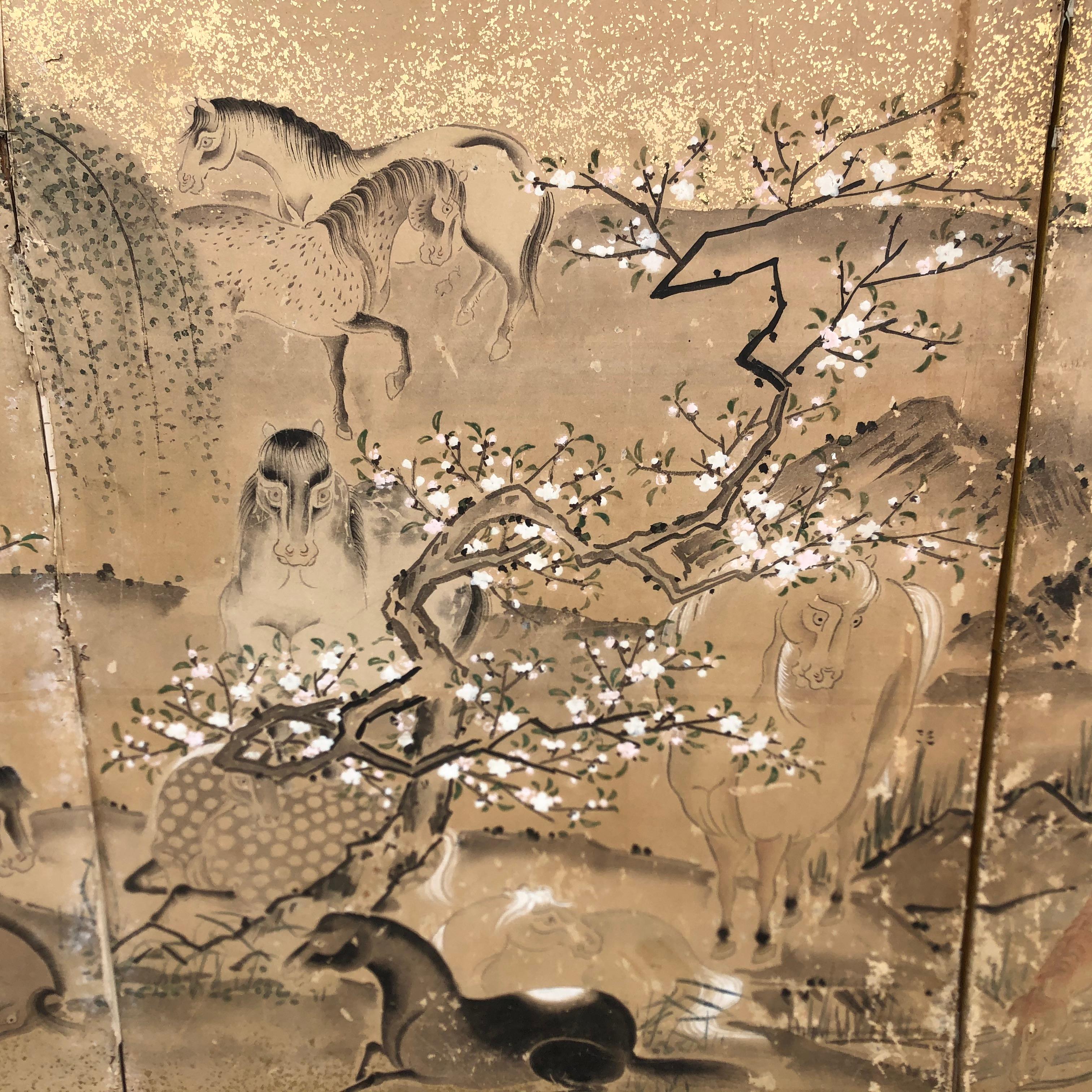 Japanese 20 Horses Fine Antique Six-Panel Screen, Edo Period, 19th Century 11
