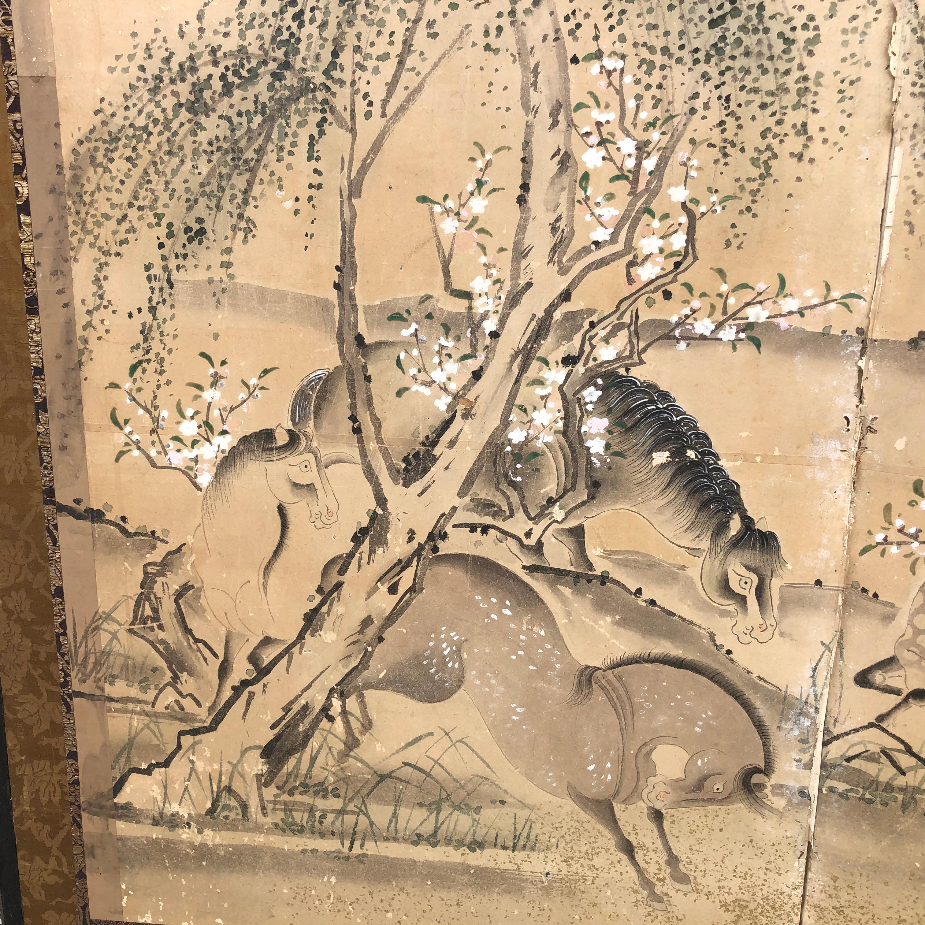 Japanese 20 Horses Fine Antique Six-Panel Screen, Edo Period, 19th Century 12