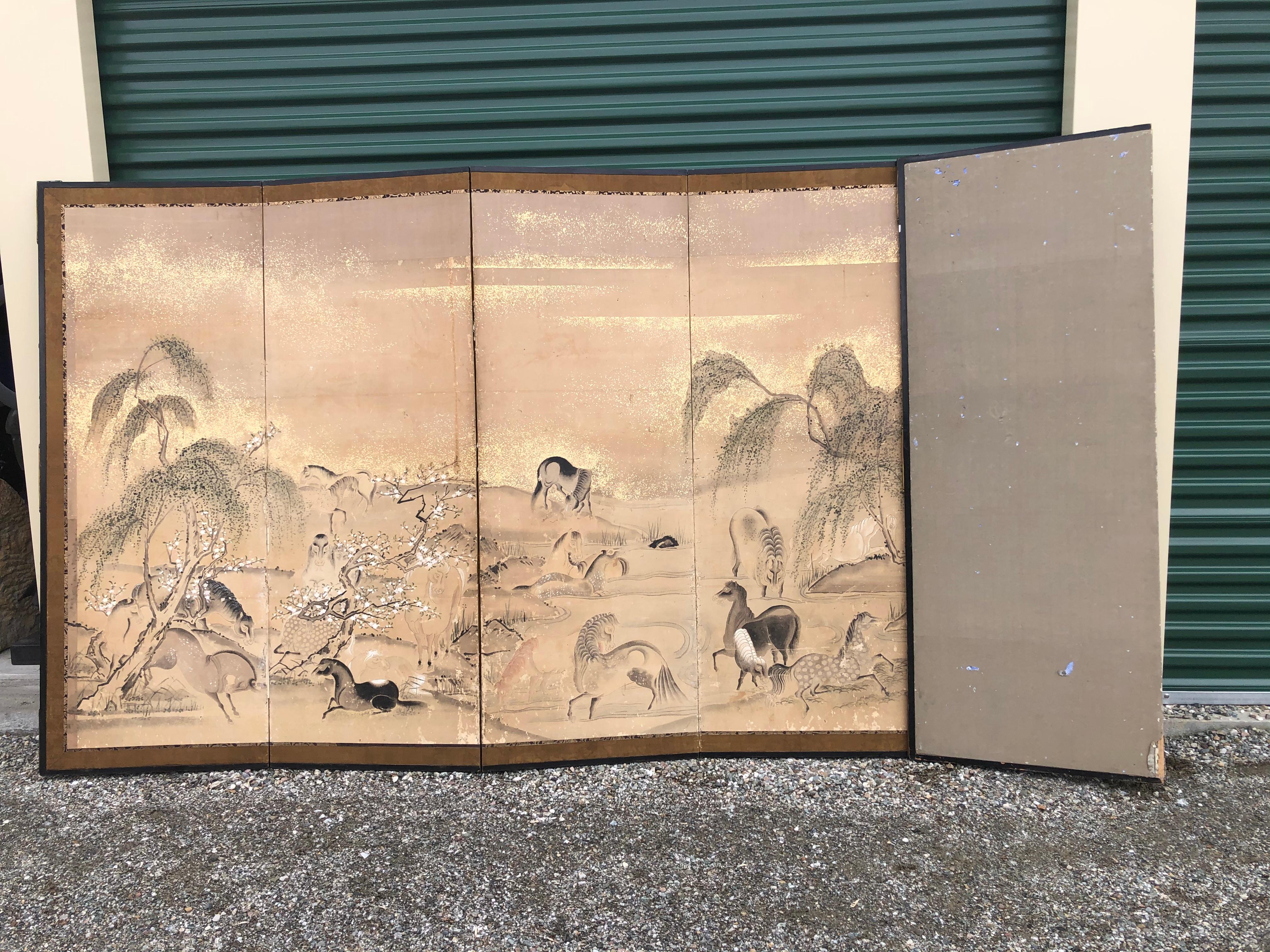 Japanese 20 Horses Fine Antique Six-Panel Screen, Edo Period, 19th Century 13