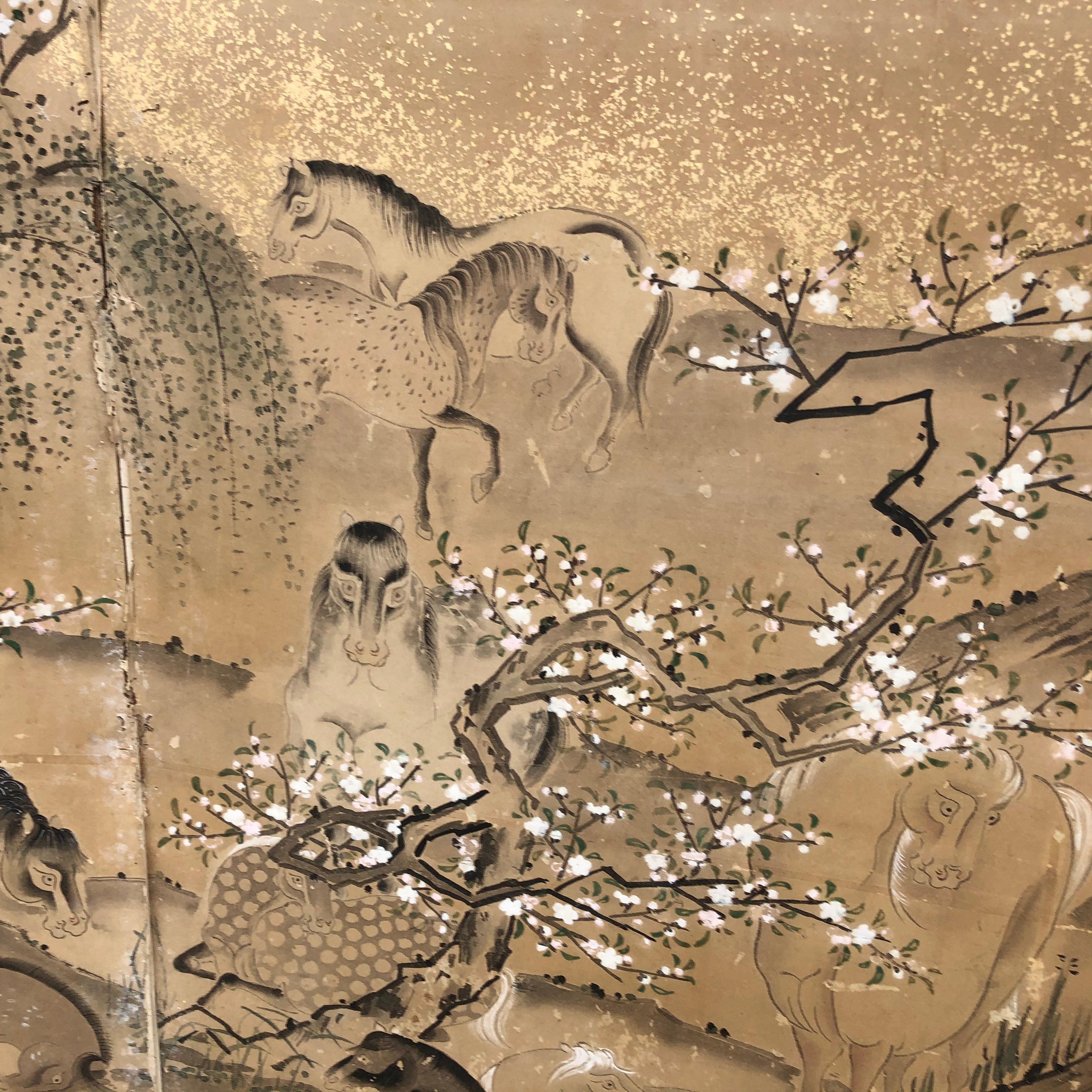 Japanese 20 Horses Fine Antique Six-Panel Screen, Edo Period, 19th Century 3
