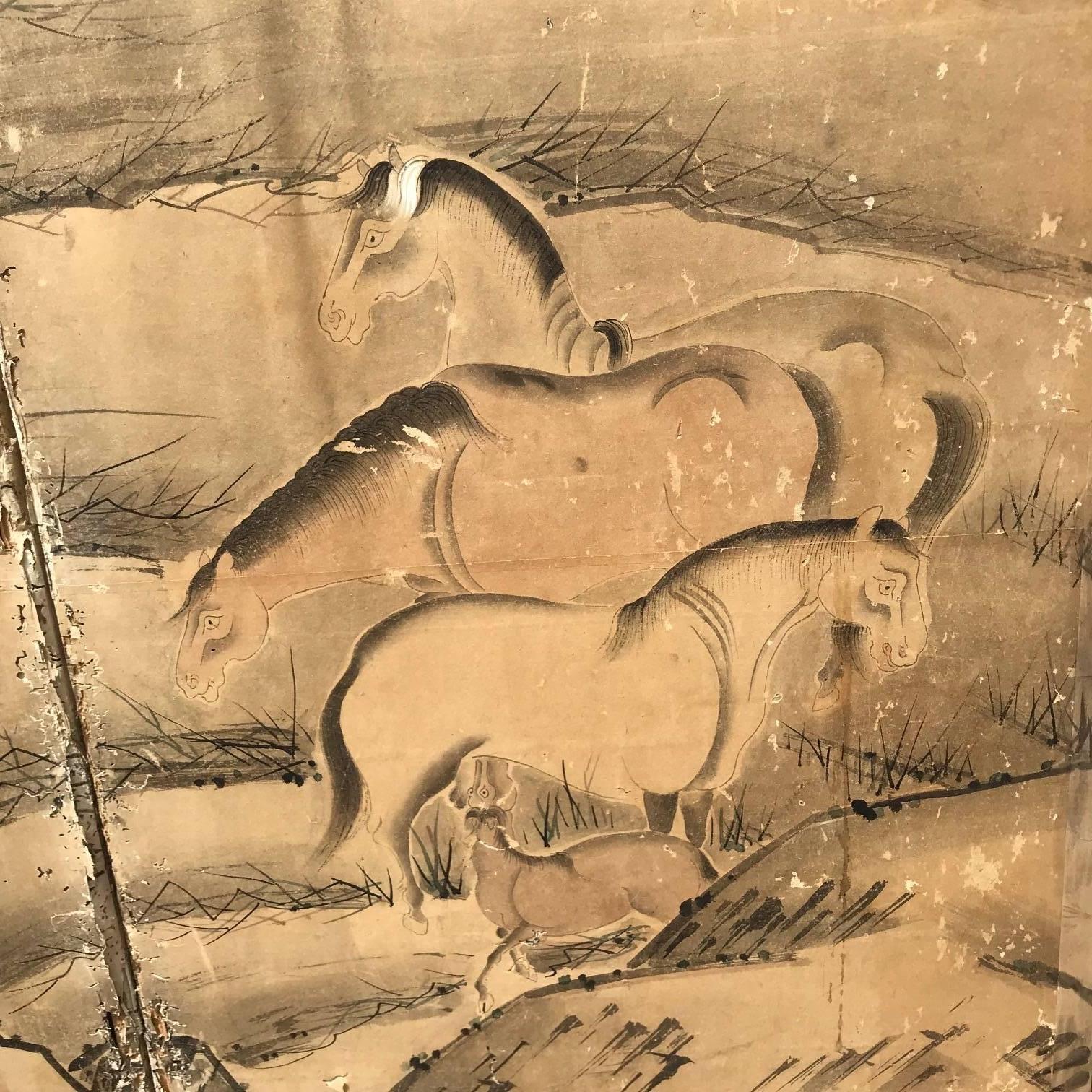 Japanese 22 Horses Fine Antique Six-Panel Screen, Edo Period, 19th Century 7