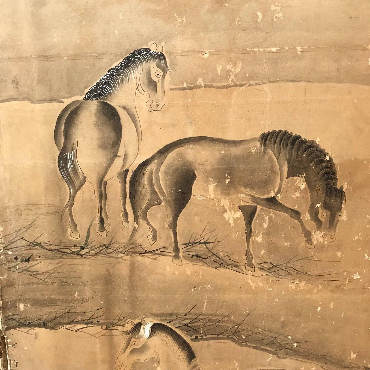 Japanese 22 Horses Fine Antique Six-Panel Screen, Edo Period, 19th Century 8