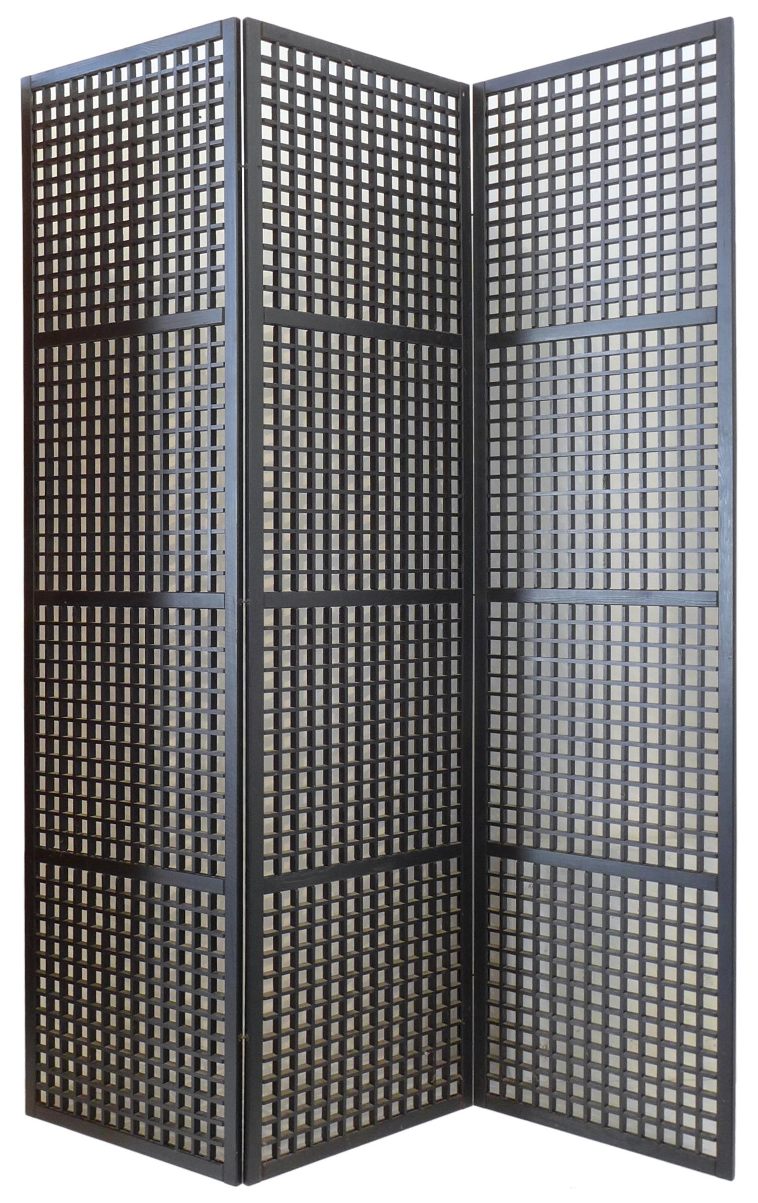 Modern Japanese 3-Panel Geometric Lacquered Screen For Sale