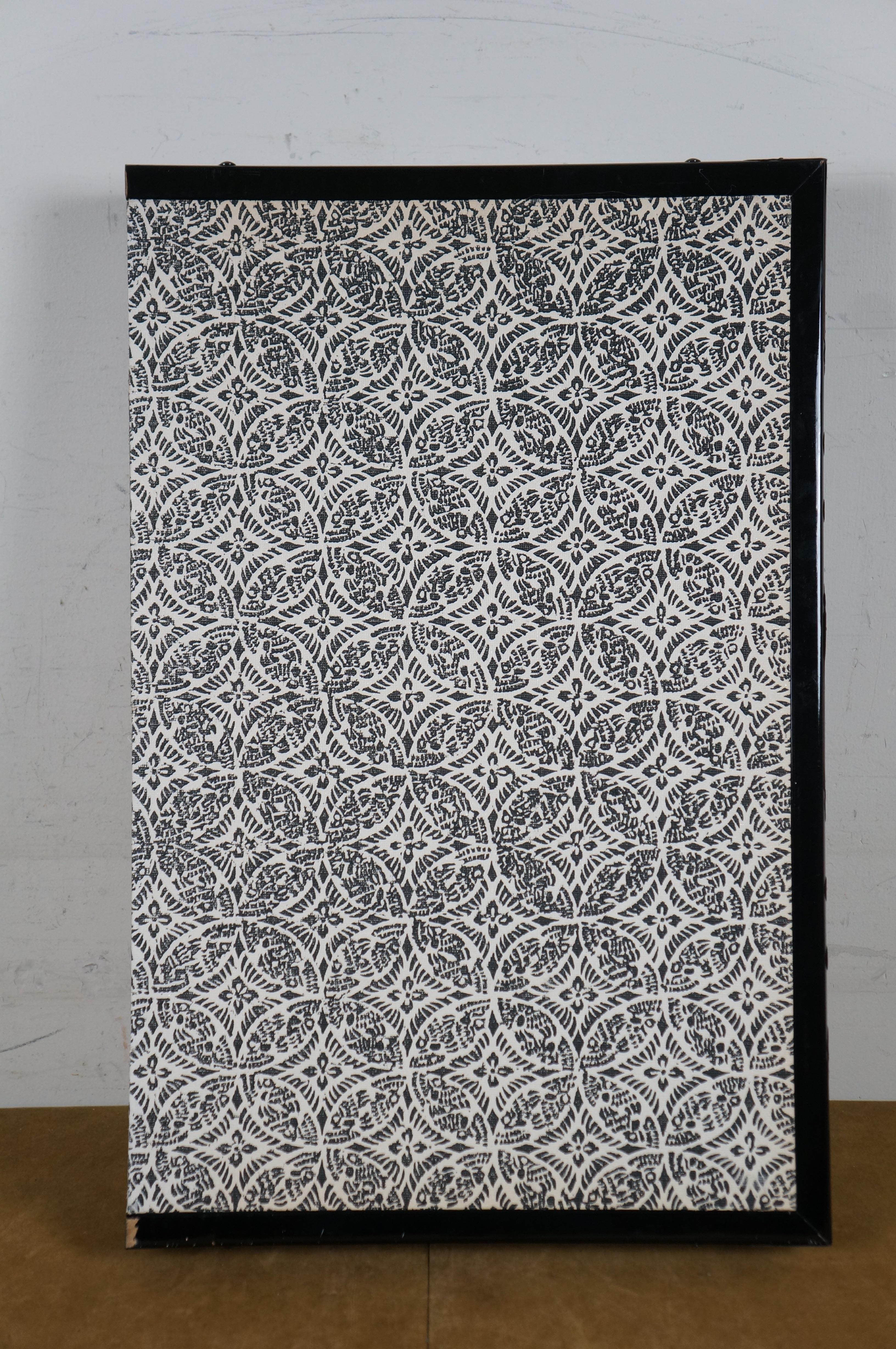 20th Century Japanese 4 Panel Black Lacquer Silk Mountain Landscape Folding Screen Byobu 60